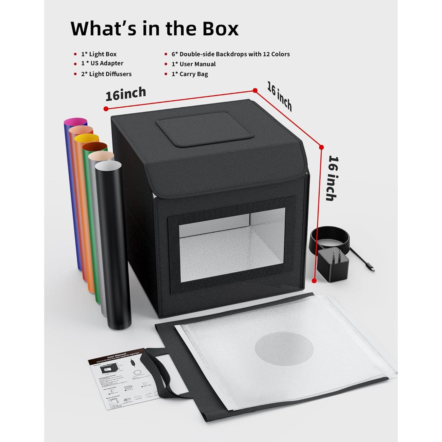 Kit de Carpa de Fotografía Portátil Glendan 40.64x40.64cm con 2 Paneles LED