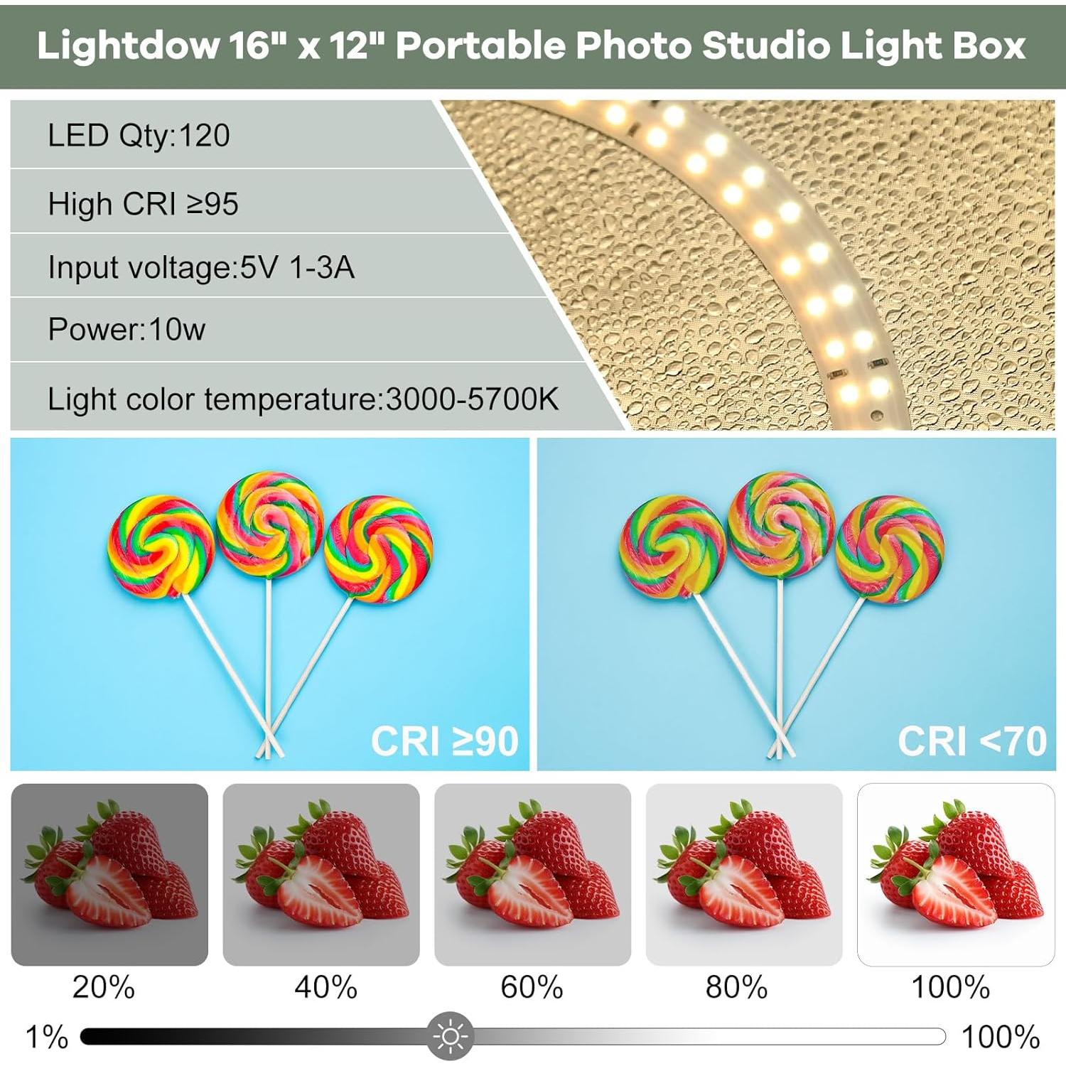 Caja de Luz de Estudio Fotográfico Lightdow 40x30cm LED 120 luces