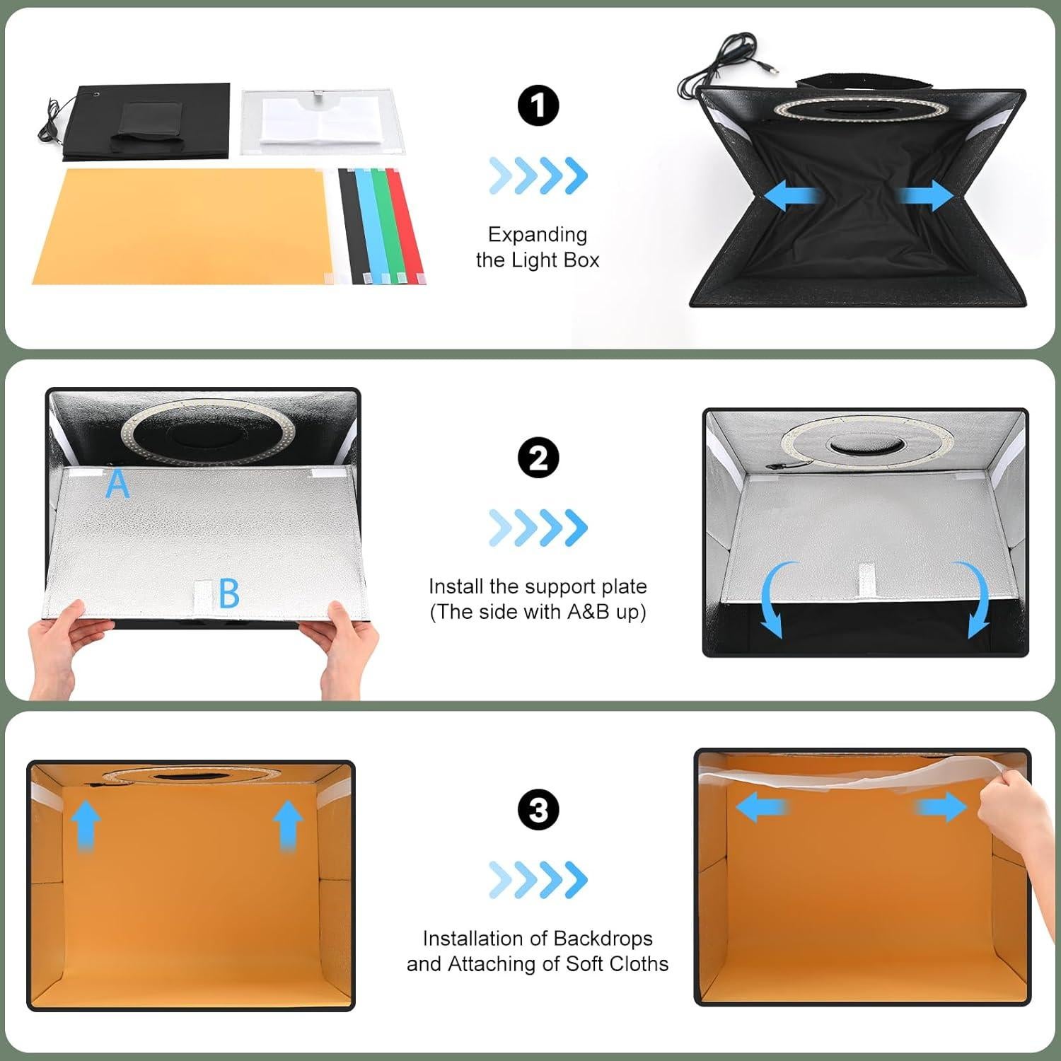 Caja de Luz de Estudio Fotográfico Lightdow 40x30cm LED 120 luces