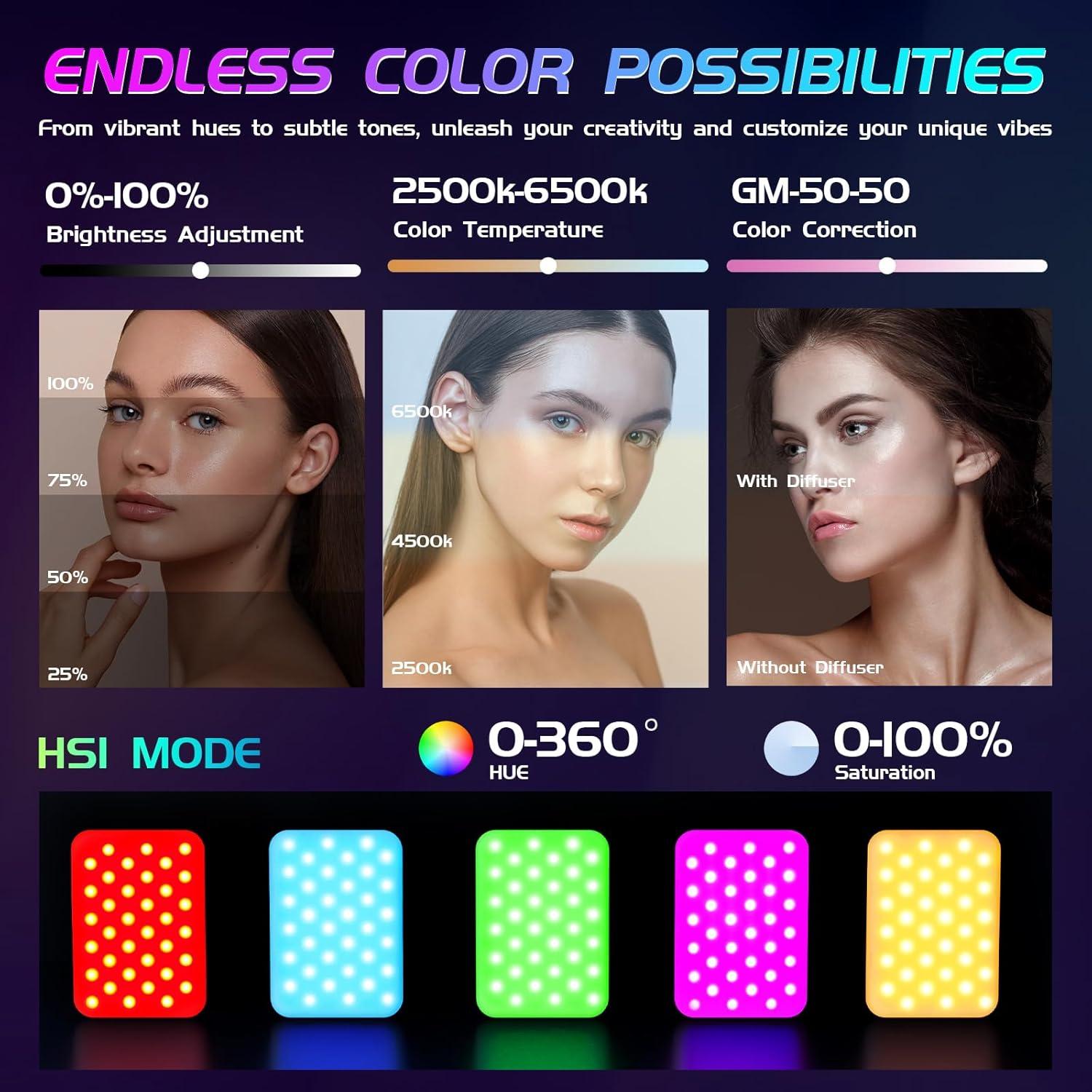 Luz Selfie RGB BANSINE D6-RGB Recargable 2500K-6500K