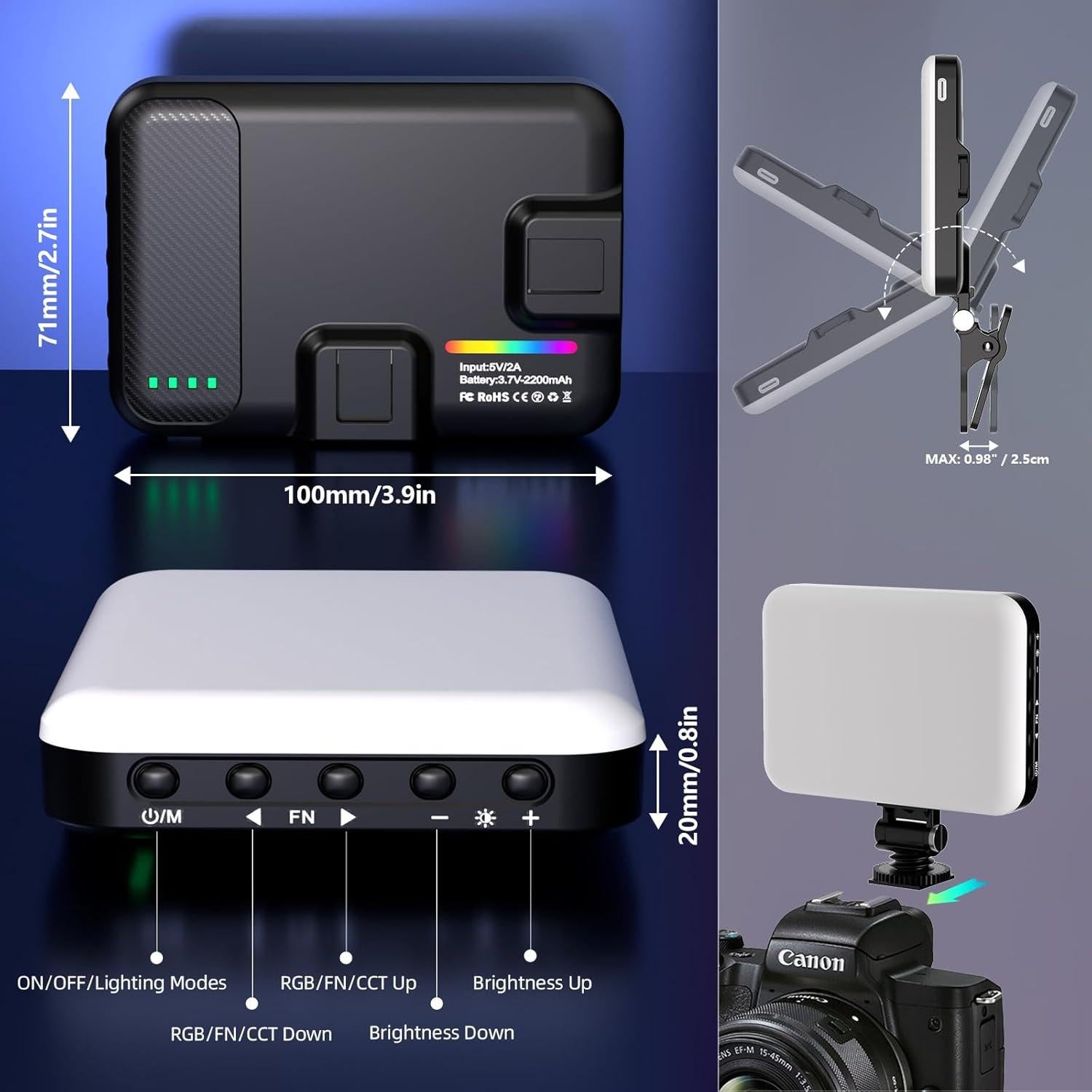Luz Selfie RGB BANSINE D6-RGB Recargable 2500K-6500K