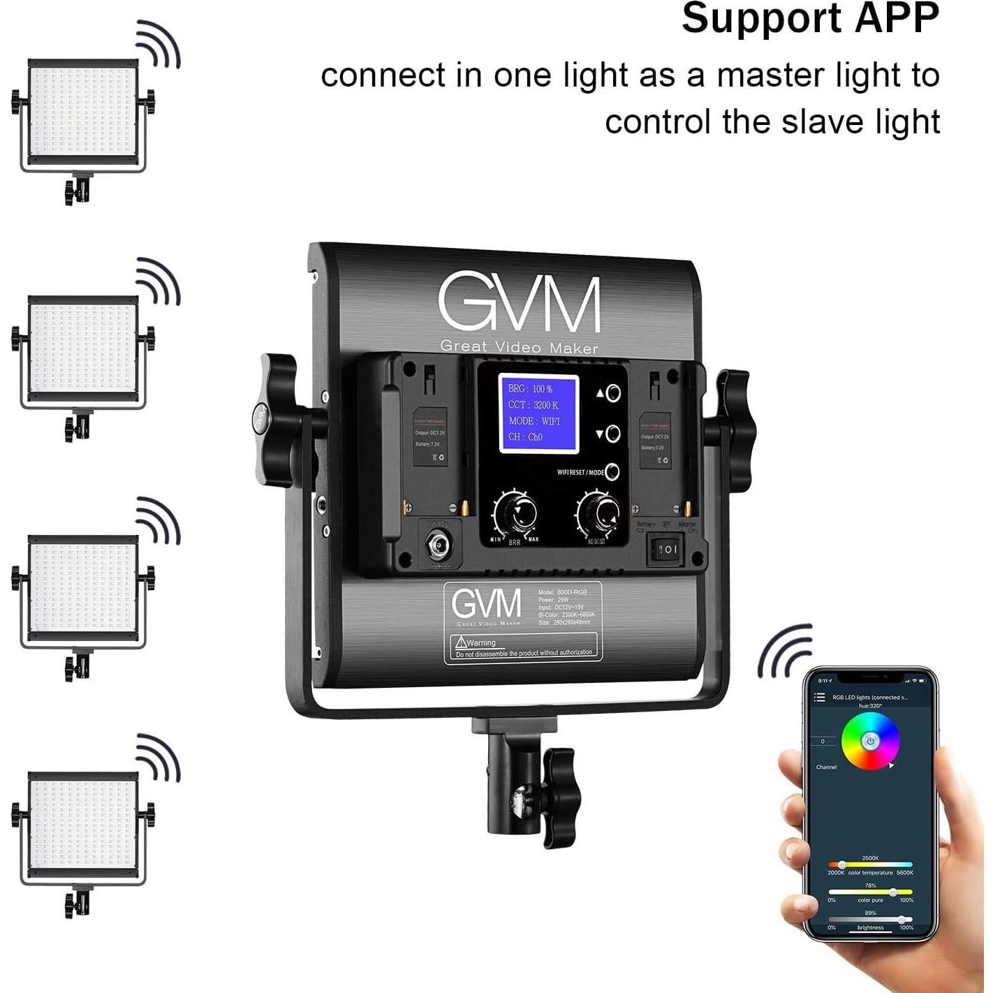 Luz de Video LED RGB GVM 800D con Control APP y Difusor