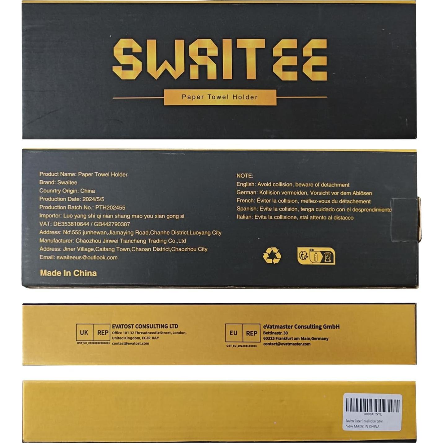 Soporte para Toallas de Papel Swaitee Negro Acero Inoxidable