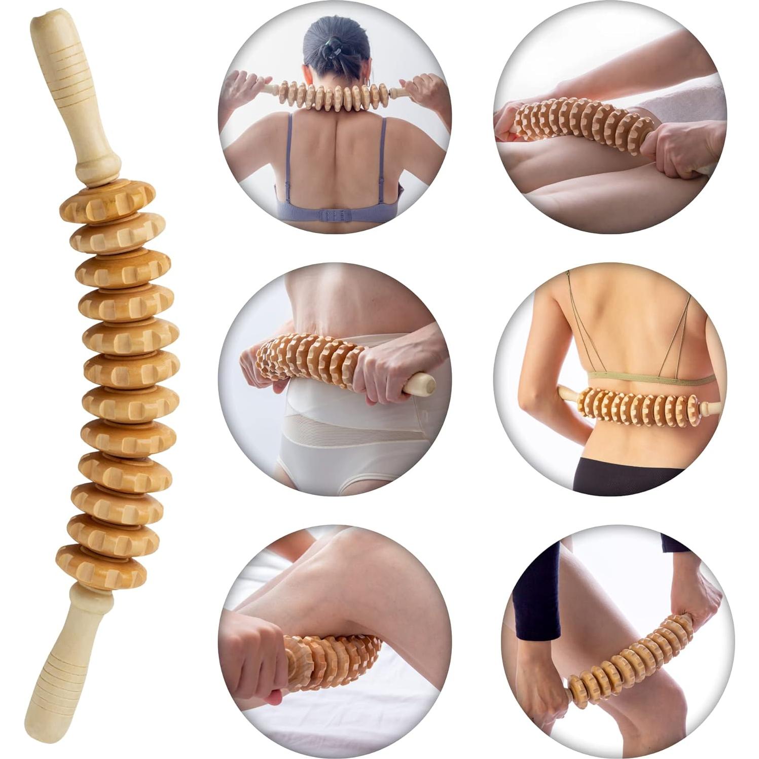 Rodillo de Masaje de Madera Mikako para Drenaje Linfático 44.7cm