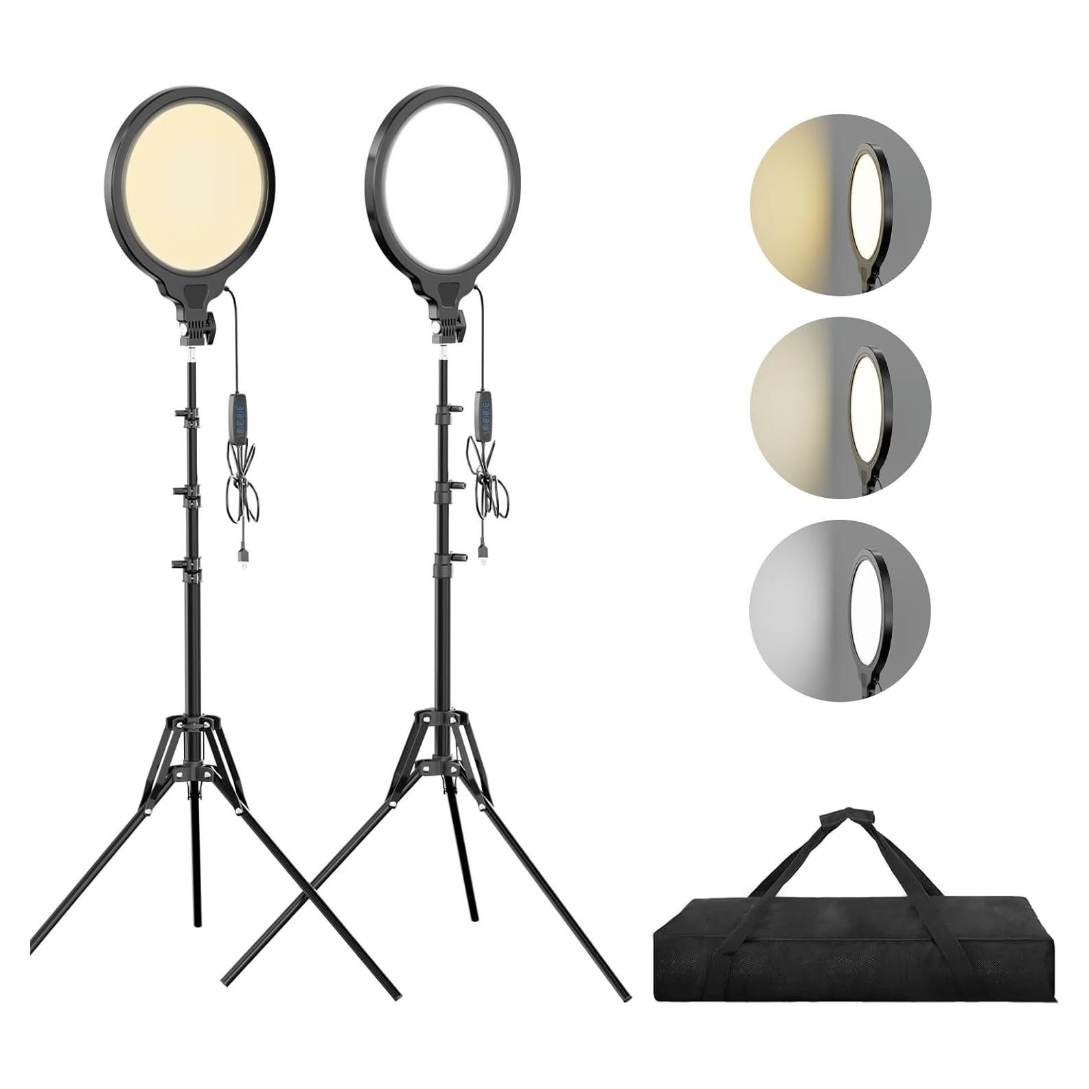 EMART Kit de 2 Luces de Anillo LED 25cm con Trípode 165cm