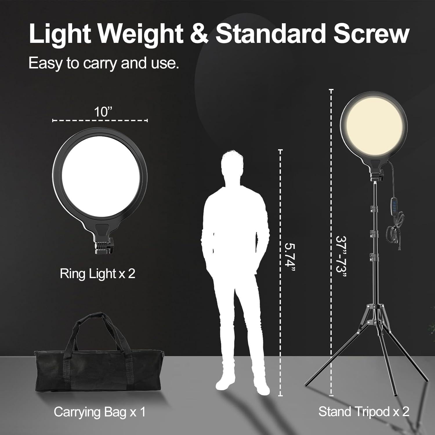 EMART Kit de 2 Luces de Anillo LED 25cm con Trípode 165cm