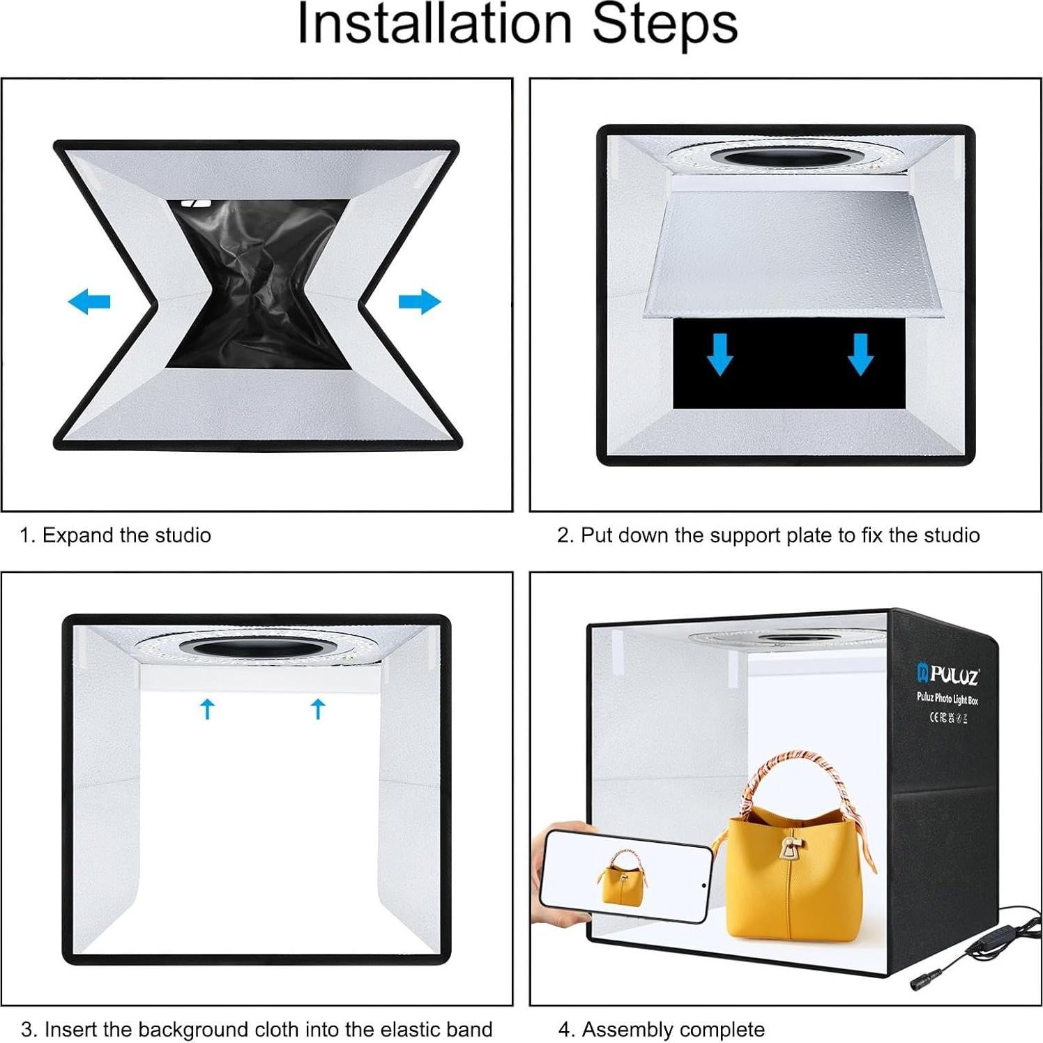 Caja de Luz Fotográfica PULUZ 50.8x50.8cm con 200 LED y 12 Fondos
