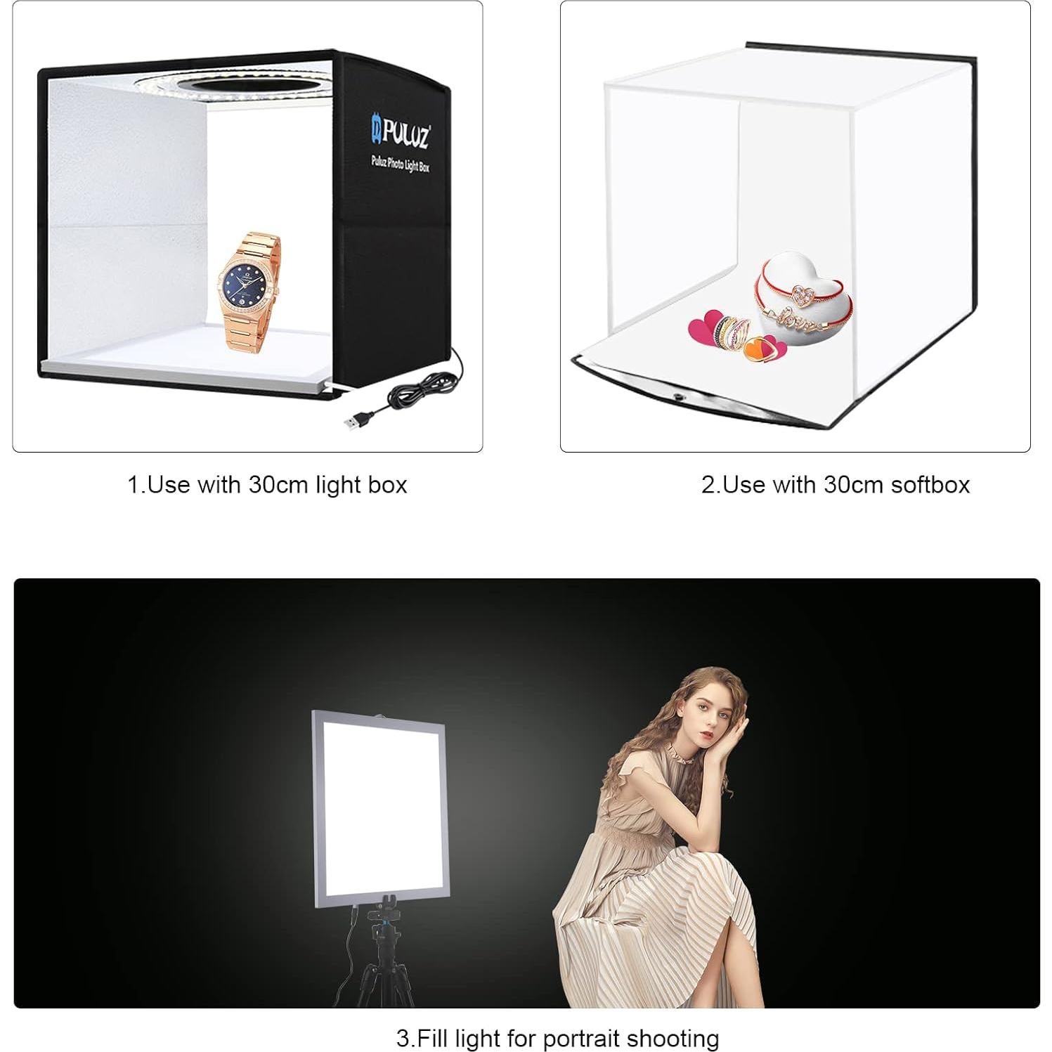 Panel de Luz LED Sin Sombra PULUZ 30x30cm USB-C para Fotografía