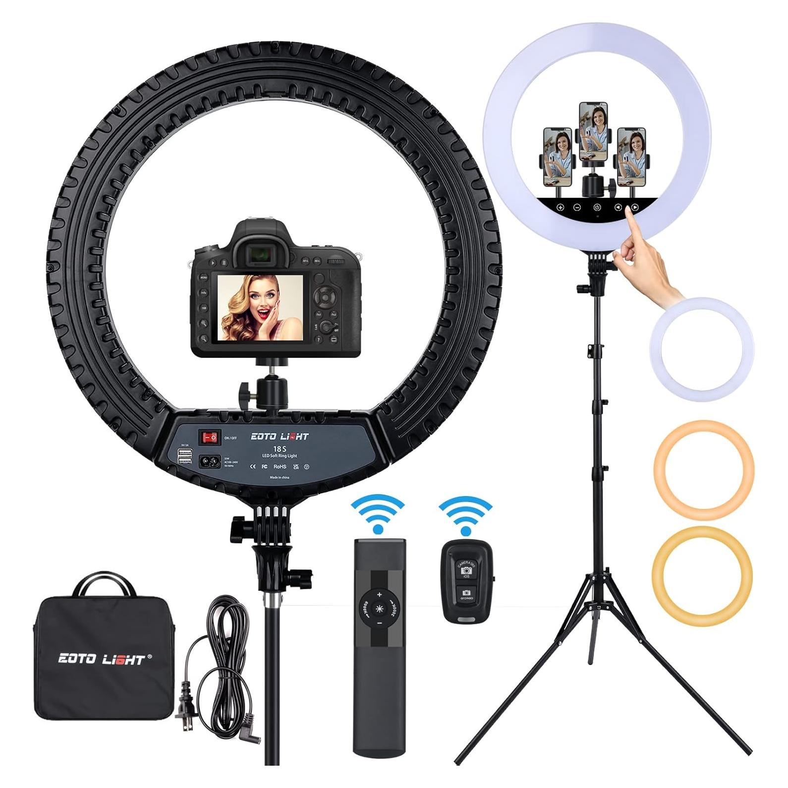 Anillo de Luz LED 18" EOTO LIGHT con Soporte y Control Remoto