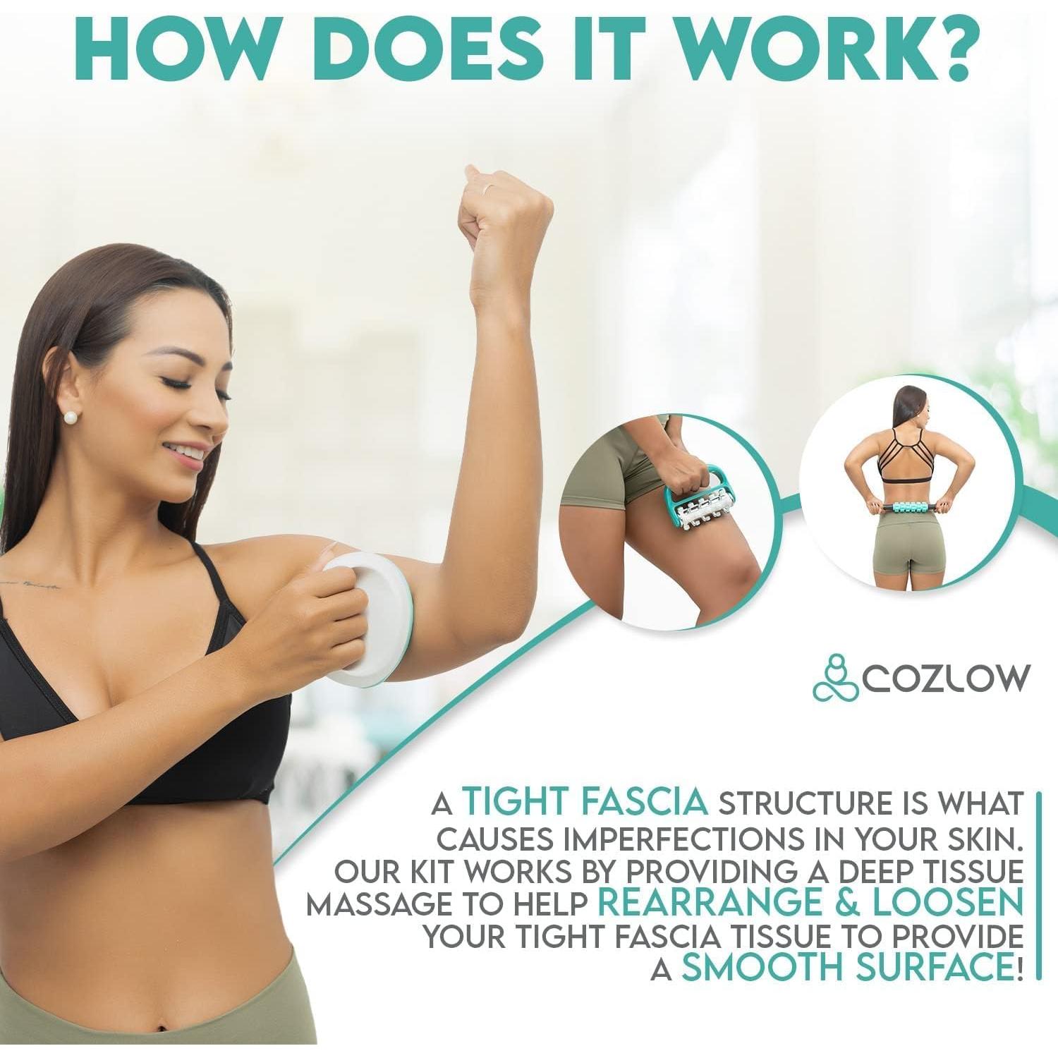 Kit de Rodillo Fascia 3 en 1 Cozlow para Celulitis y Masaje