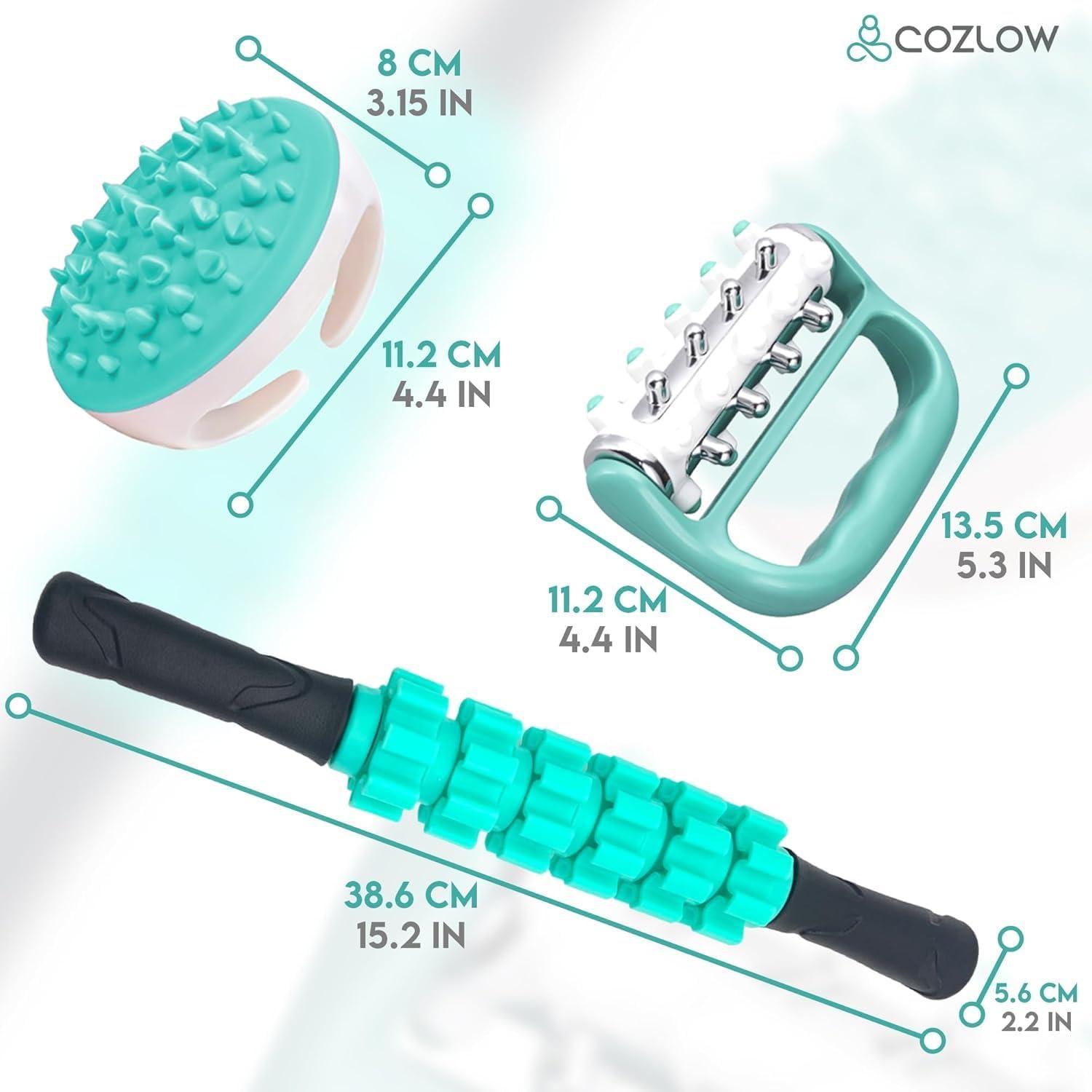Kit de Rodillo Fascia 3 en 1 Cozlow para Celulitis y Masaje