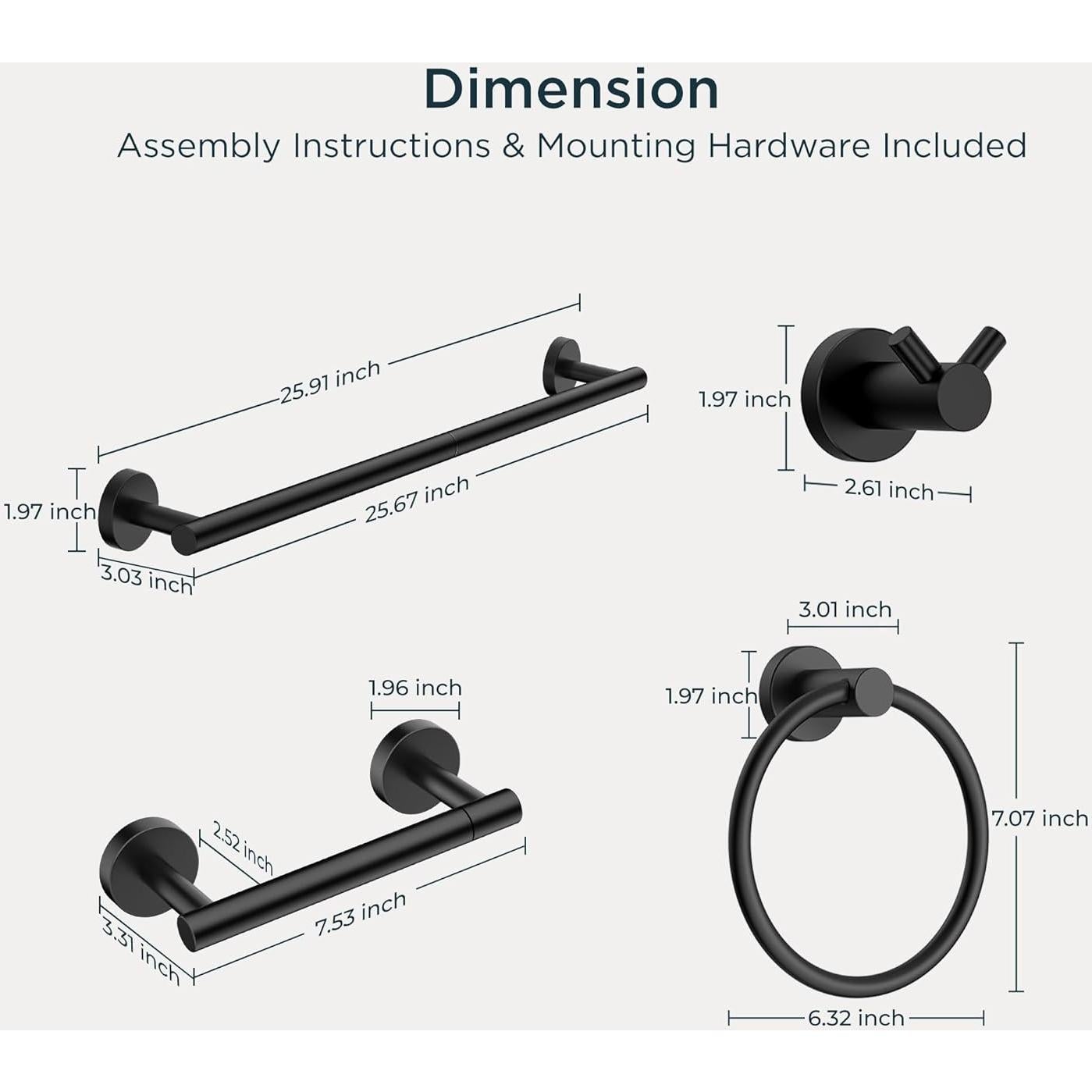 Juego de Accesorios de Baño FORIOUS 4 Piezas Negro Mate