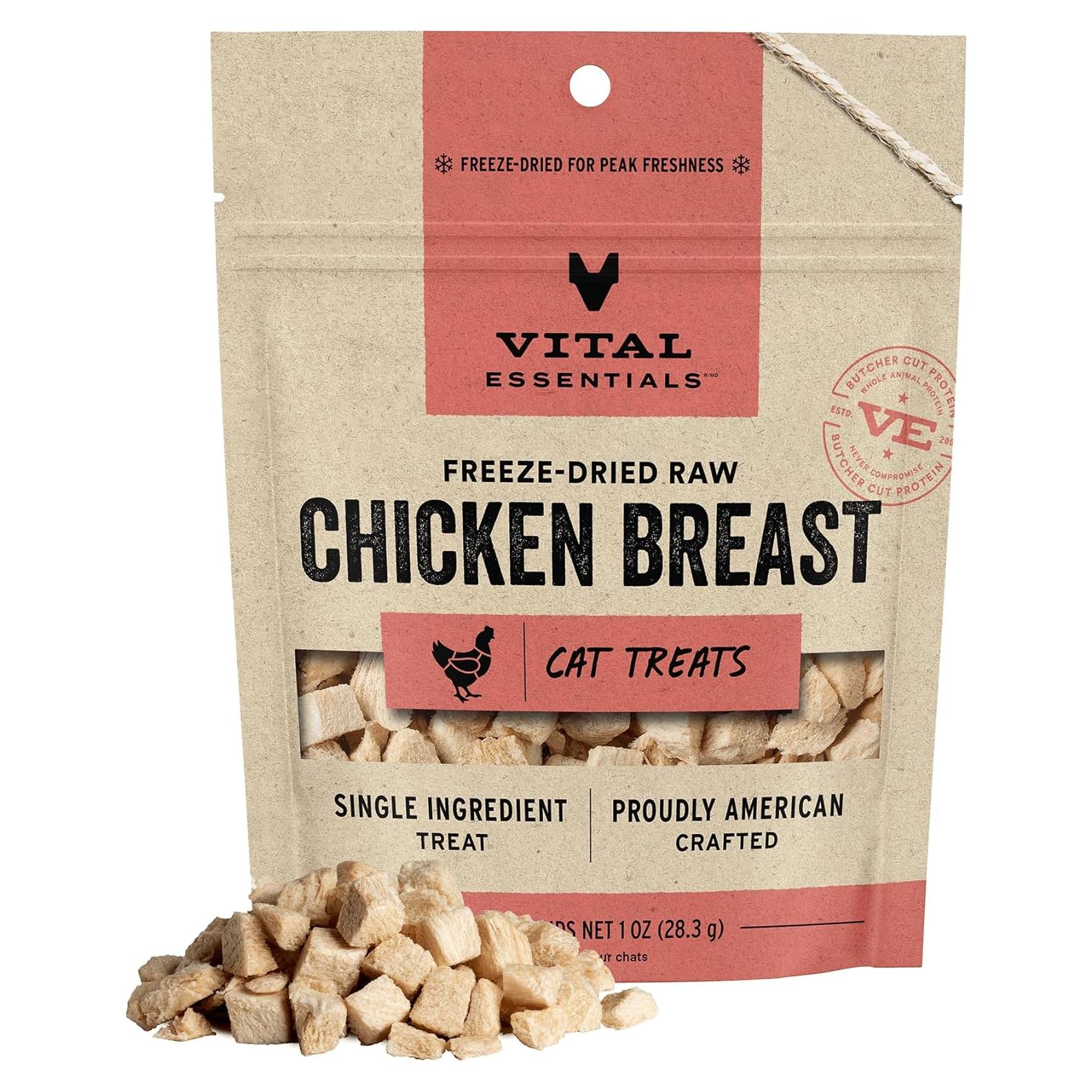 Vital Essentials Chicken Breast Cat Treats, 1 oz | Freeze-Dried Raw | Single Ingredient | Grain Free, Gluten Free, Filler Free