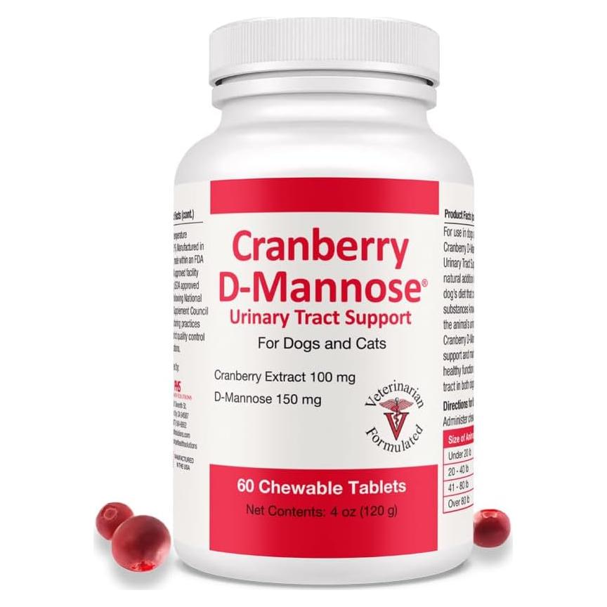 Suplemento D-Mannosa Arándano 60 Tabletas Mascotas Salud Urinaria