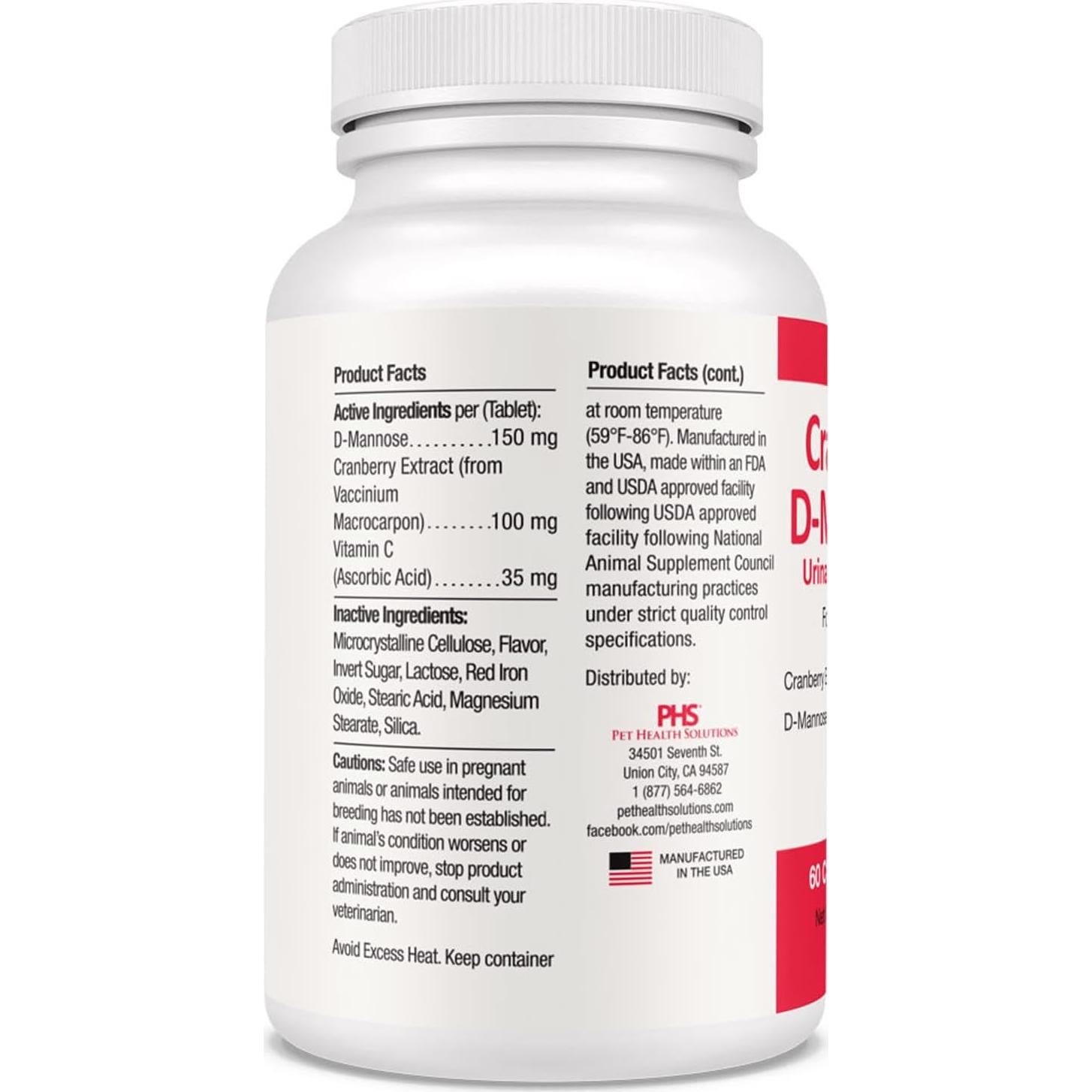 Suplemento D-Mannosa Arándano 60 Tabletas Mascotas Salud Urinaria