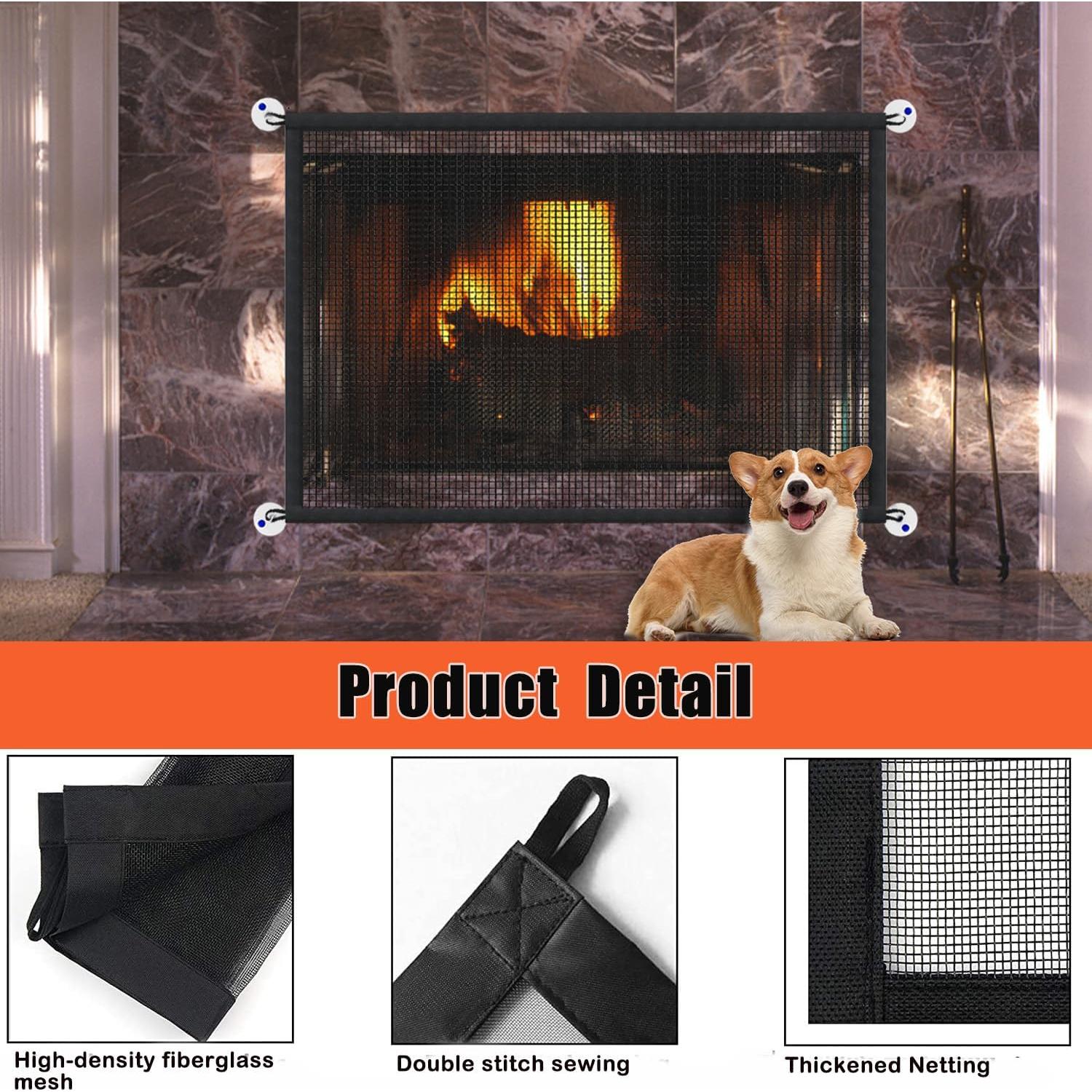 Pantalla de Chimenea LWFCOEE 91x76 cm Malla de Seguridad Negra