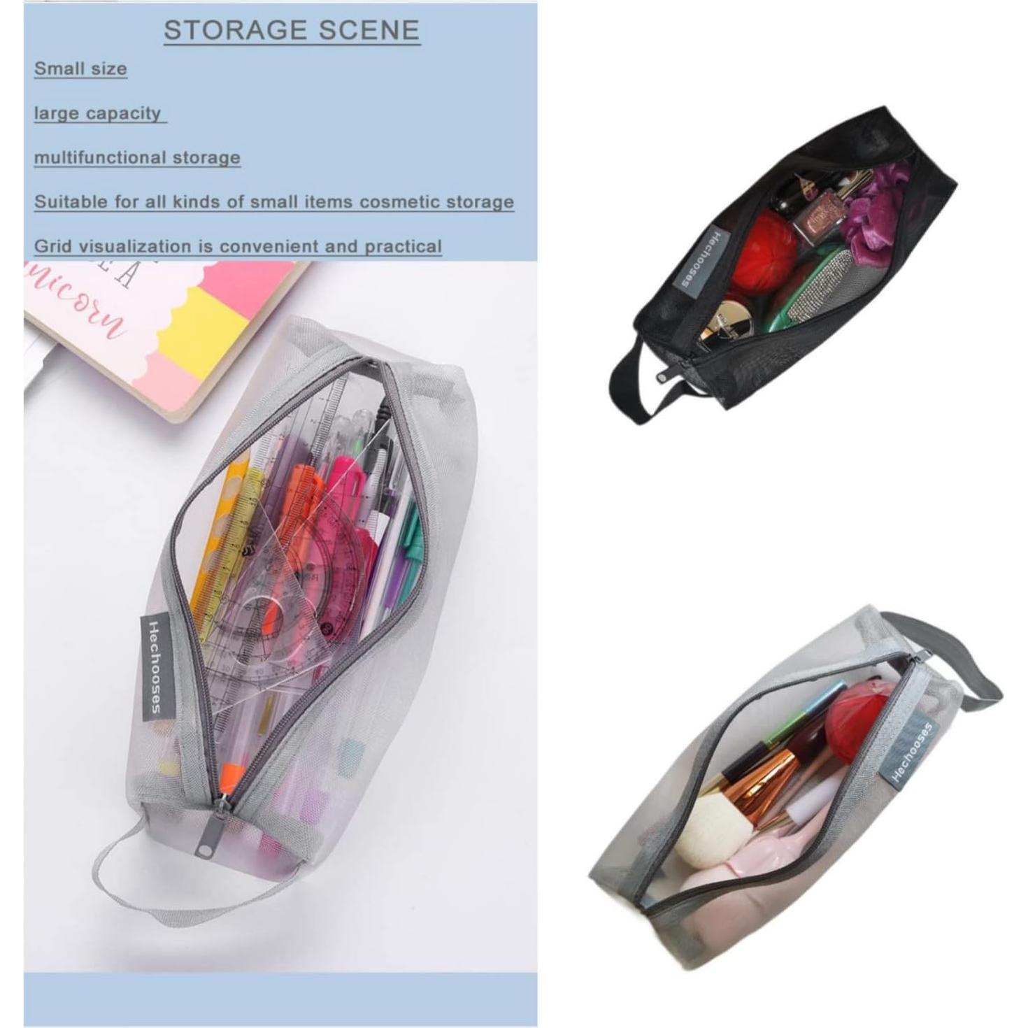 Bolsa Cosmética de Malla GIDARY 2PCS Negro y Gris 21x7.5x6cm