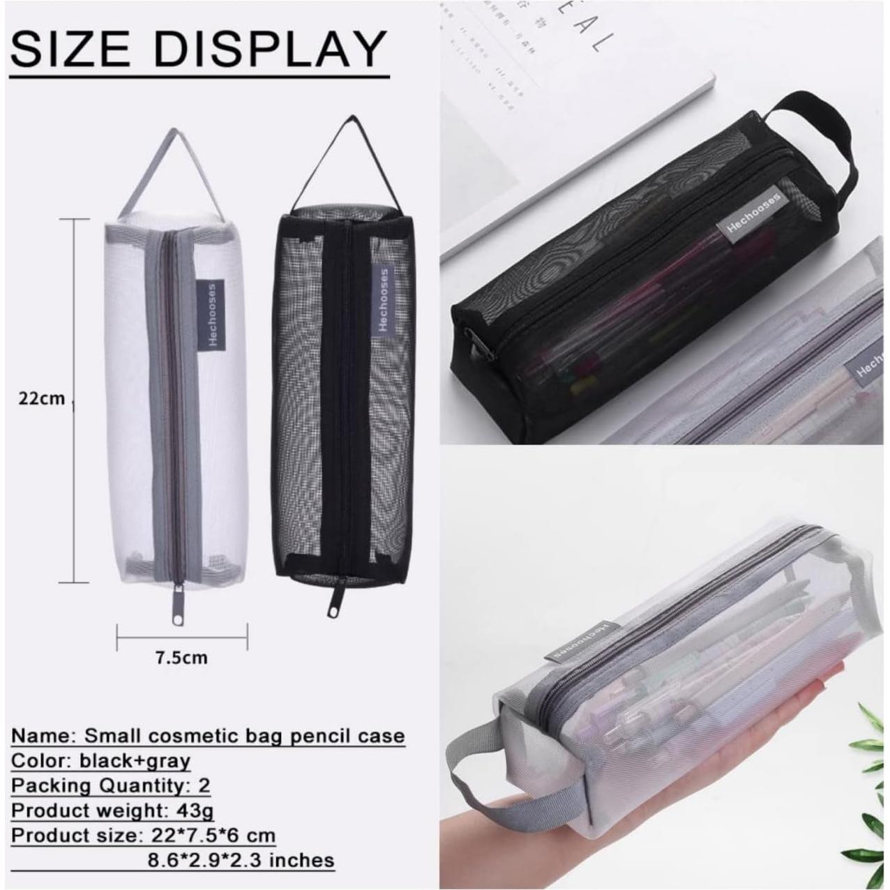 Bolsa Cosmética de Malla GIDARY 2PCS Negro y Gris 21x7.5x6cm