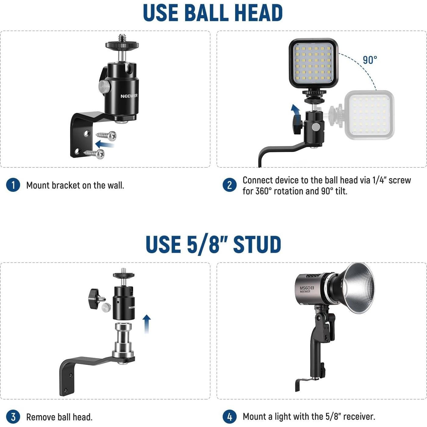 Soporte de Montaje en Pared y Techo NEEWER 2kg para Luz de Anillo