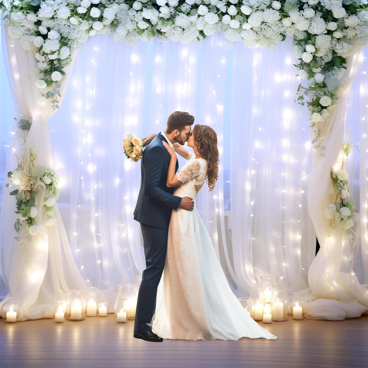 Cortina de fondo blanca con luces 3.05x3.05m para fiestas