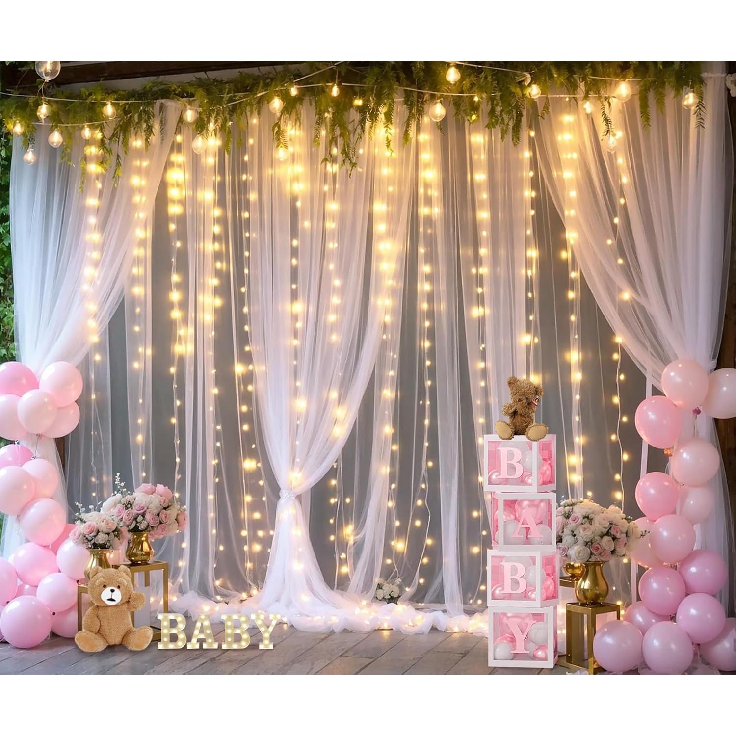 Cortina de fondo blanca con luces 3.05x3.05m para fiestas