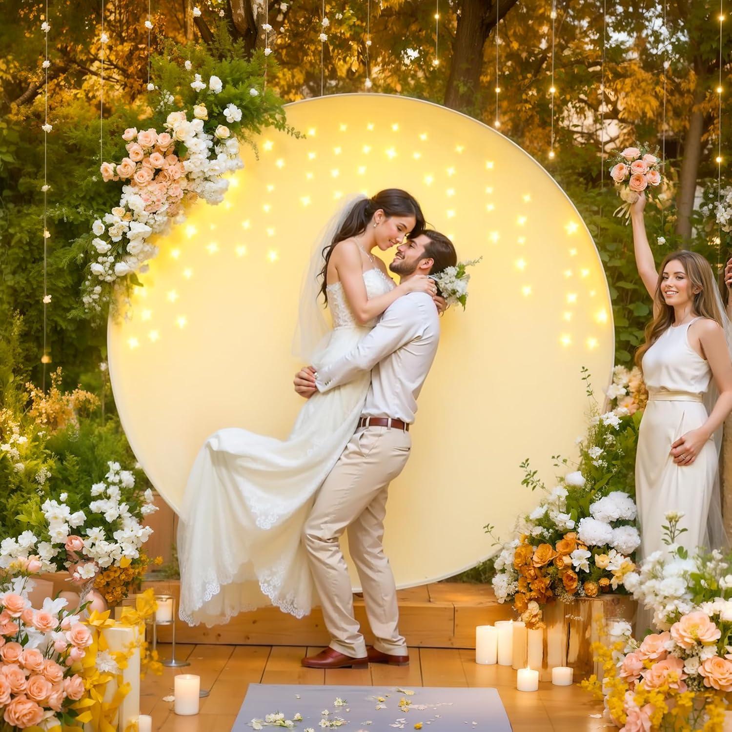 Cubierta de fondo circular marfil 2.2m con luces LED para eventos