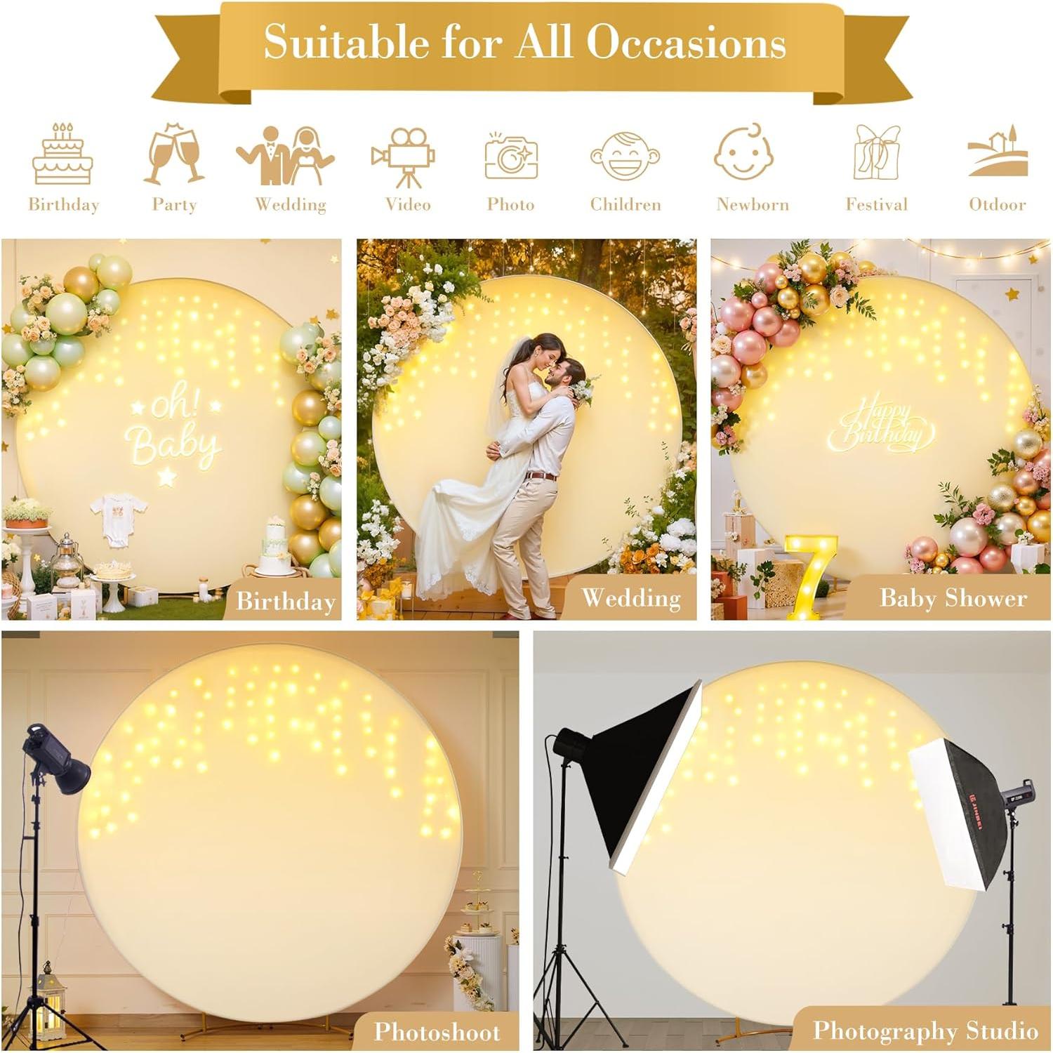 Cubierta de fondo circular marfil 2.2m con luces LED para eventos