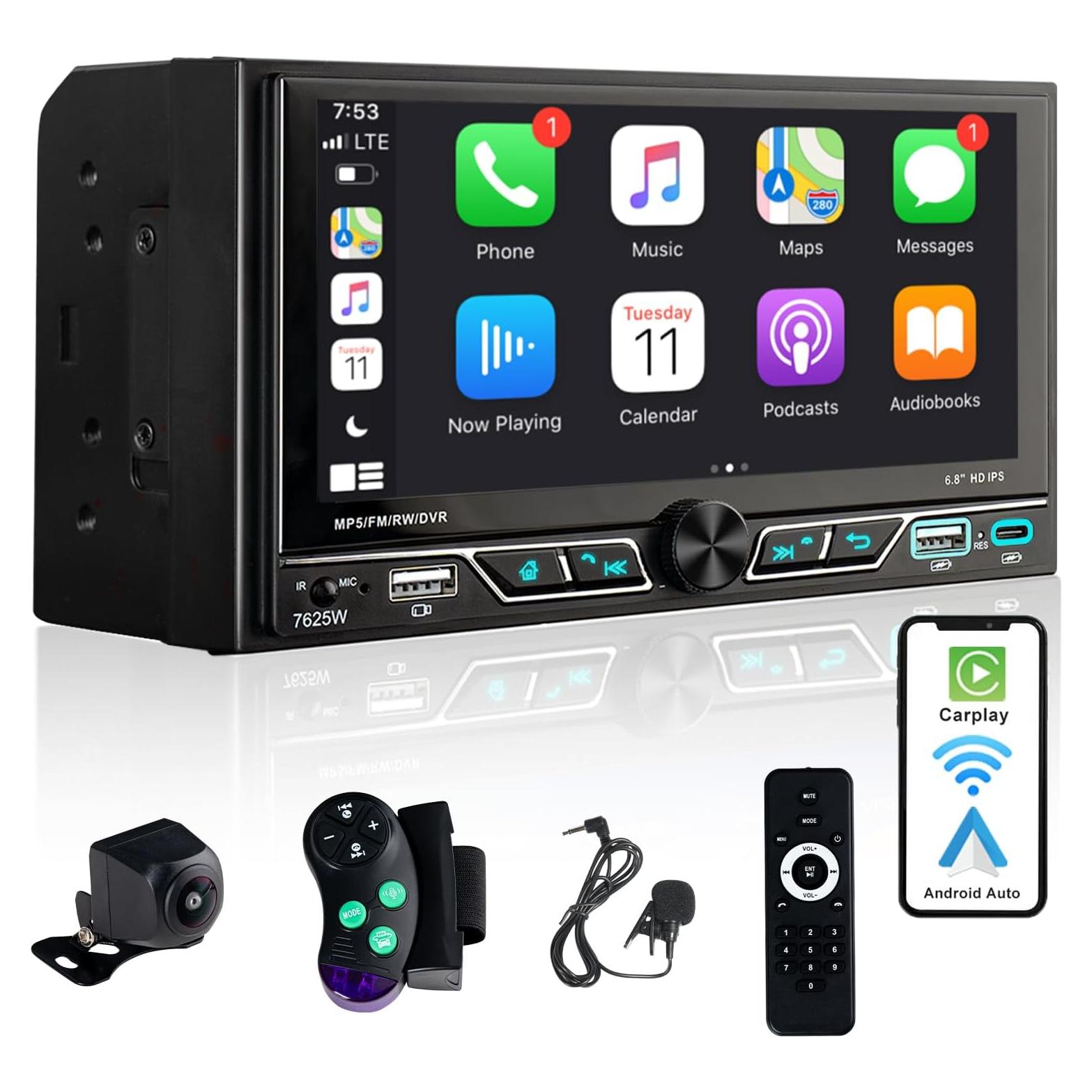 Estéreo de coche Alondy Doble Din 6.8" Bluetooth CarPlay