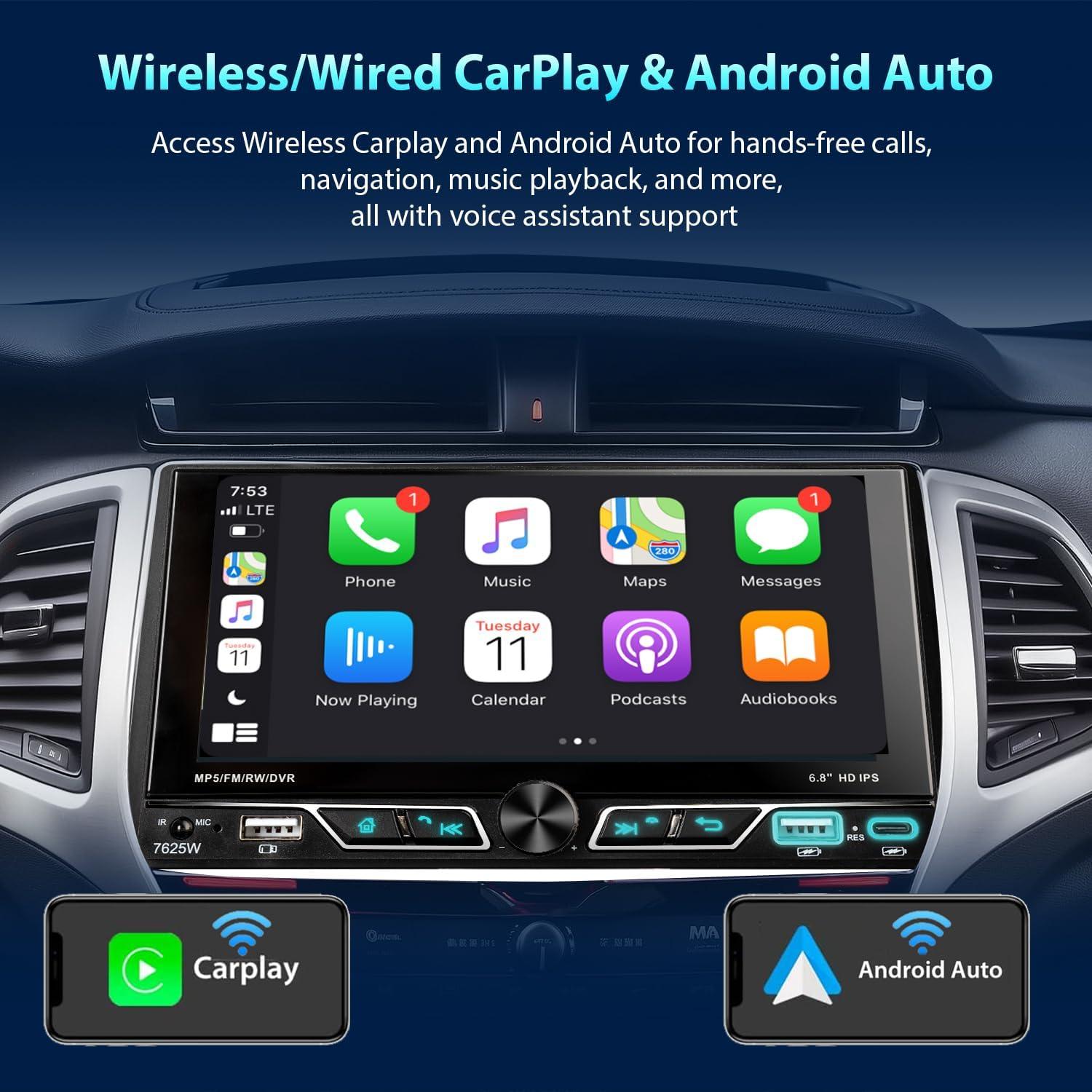 Estéreo de coche Alondy Doble Din 6.8" Bluetooth CarPlay