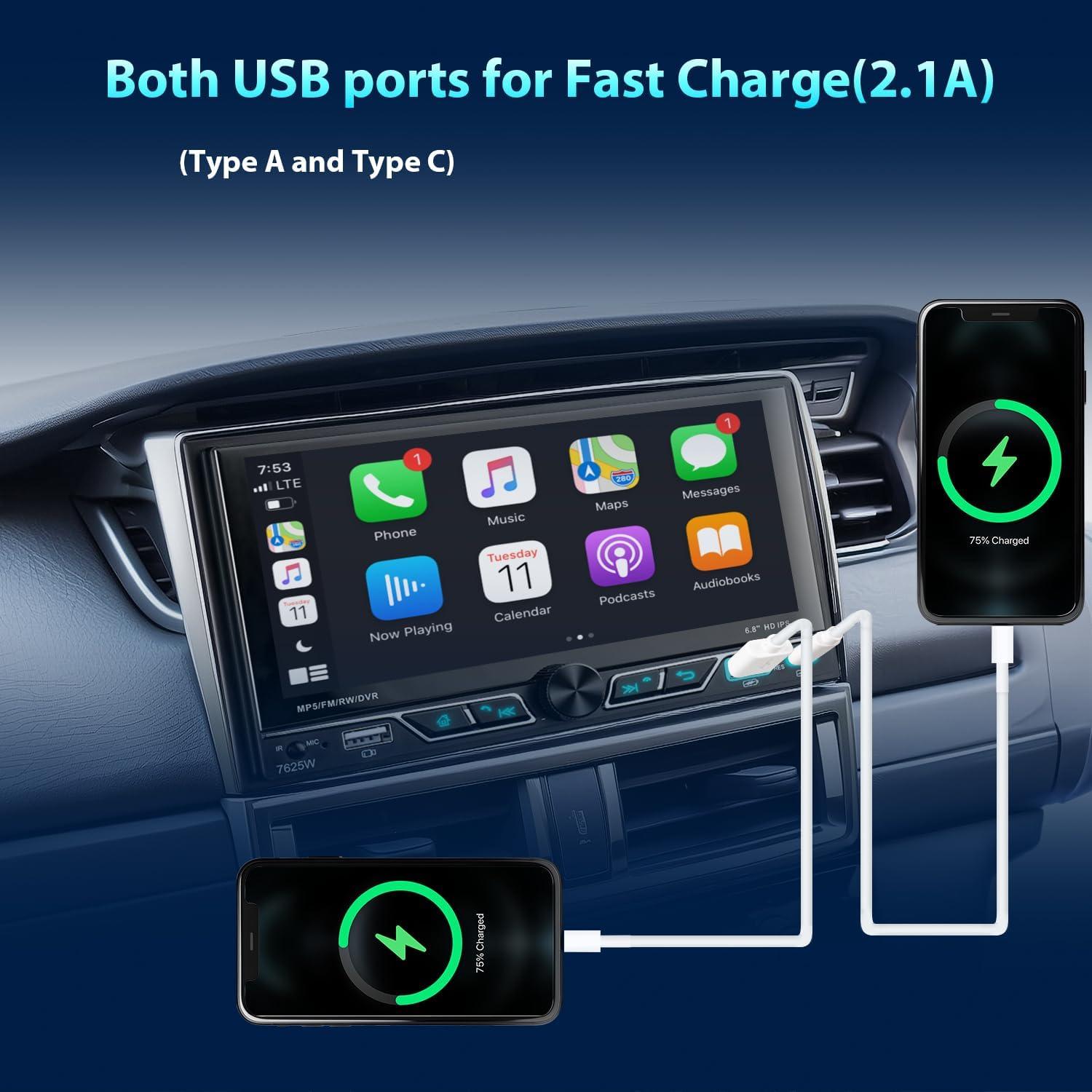 Estéreo de coche Alondy Doble Din 6.8" Bluetooth CarPlay