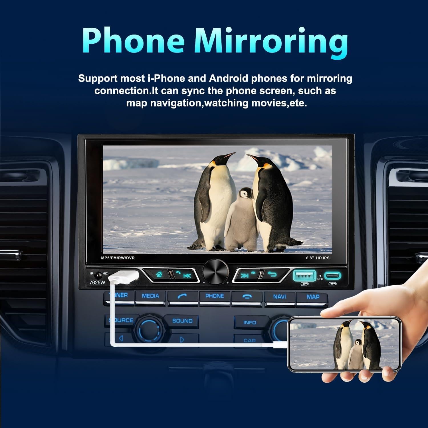 Estéreo de coche Alondy Doble Din 6.8" Bluetooth CarPlay