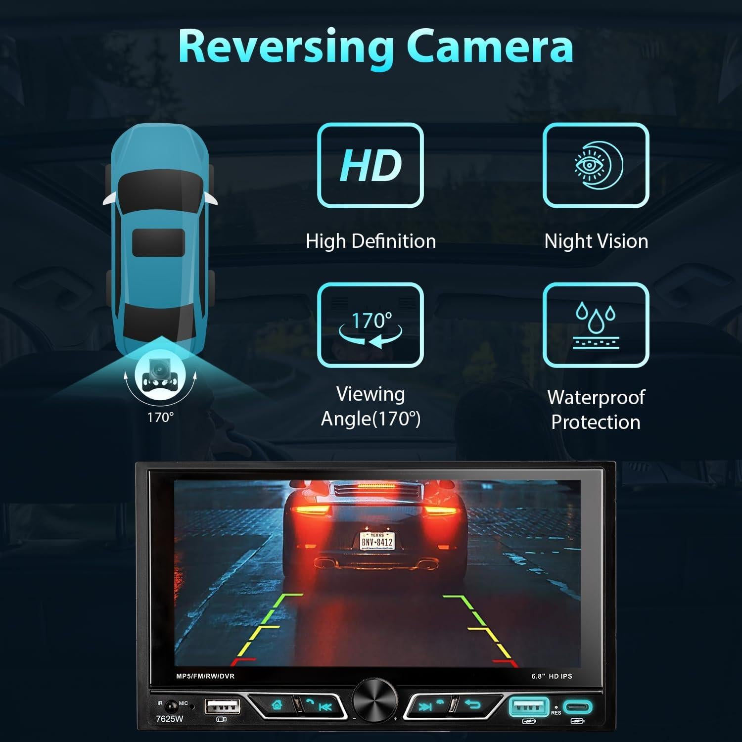 Estéreo de coche Alondy Doble Din 6.8" Bluetooth CarPlay