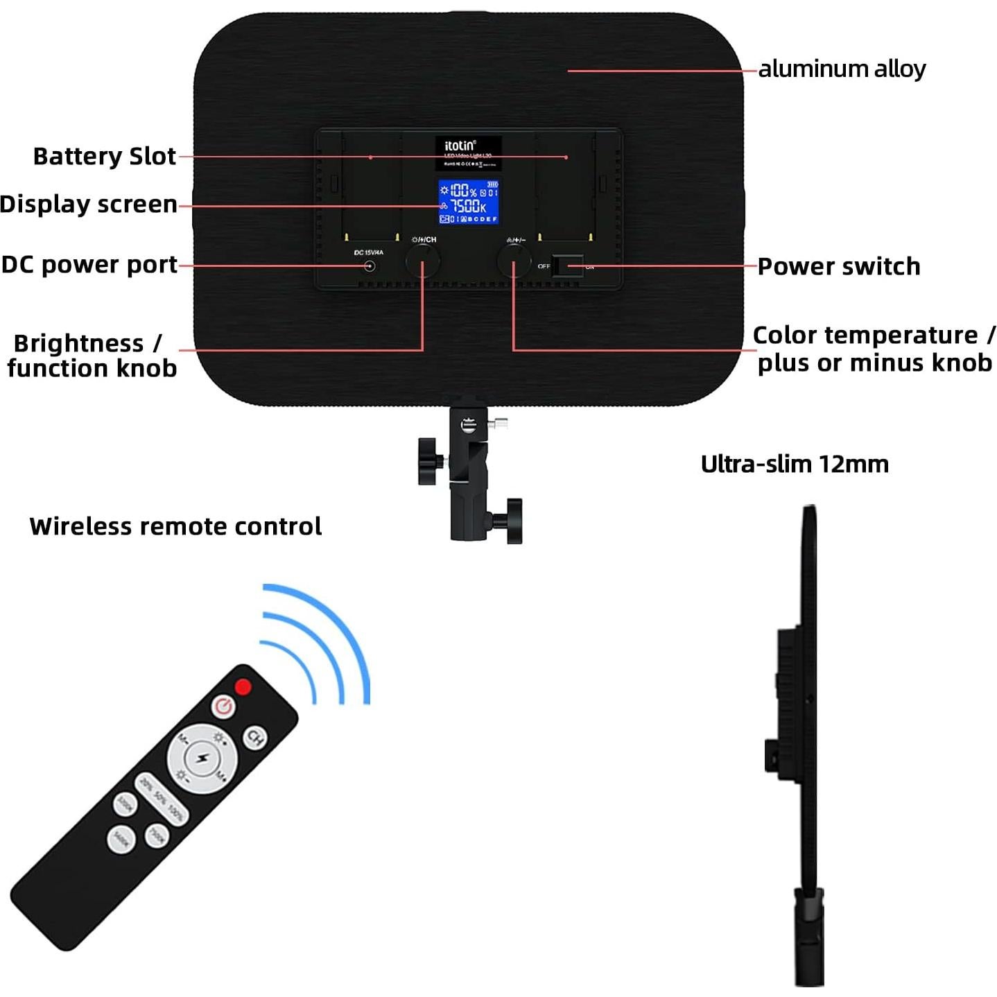 Kit de Iluminación LED ITOTIN 45W Bi-Color con Trípode 180cm