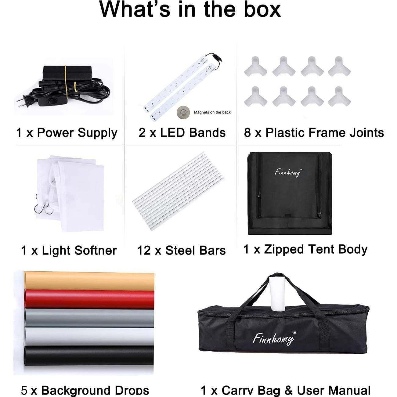 Finnhomy 24x24 Photo Box Professional Portable Photo Studio Photo Light Studio Photo Tent Light Box Table Top Photography Shooting Tent Box Lighting Kit