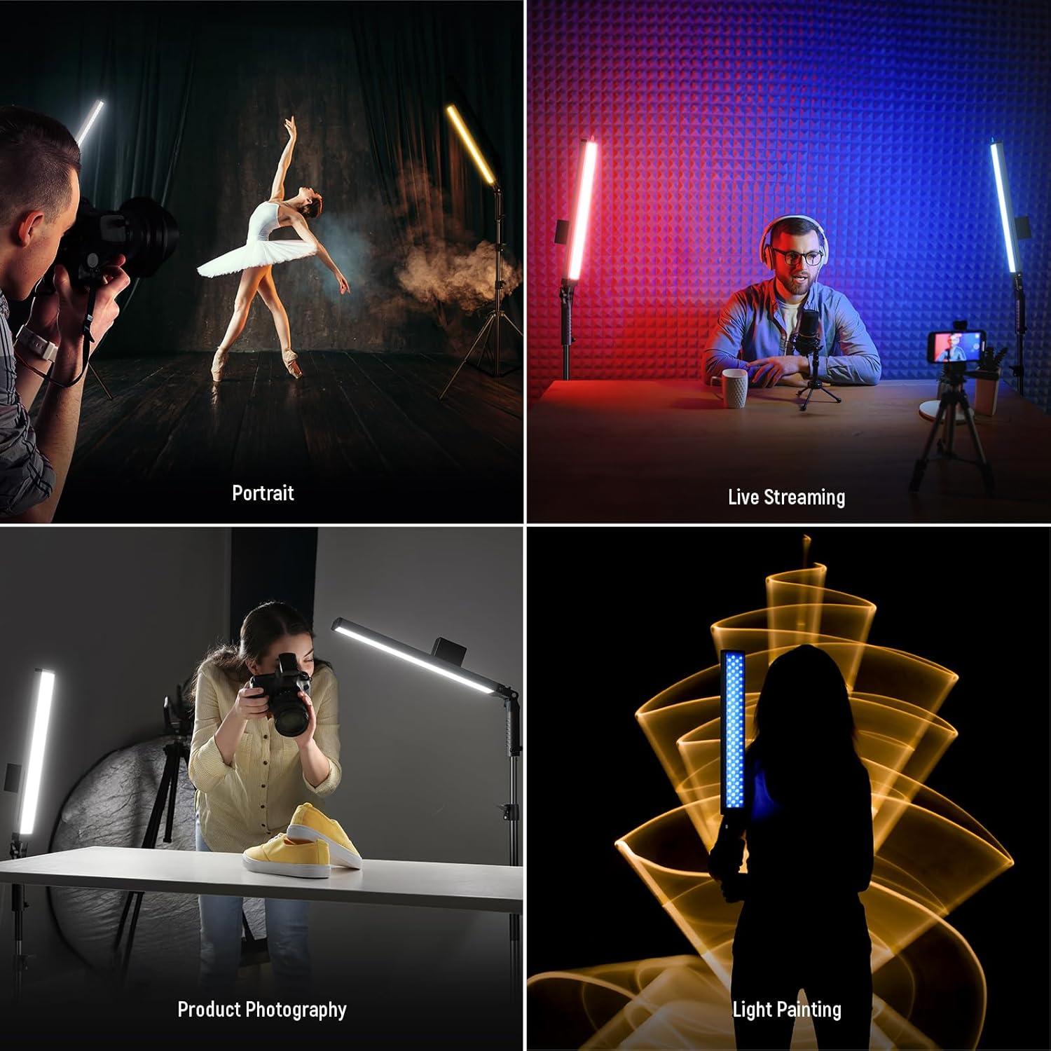 NEEWER Handheld 2.4G LED Video Light Stick Kit, Upgraded 40W Dimmable 3200K-5600K CRI97 with Stands/Filters/Carry Bag for Gaming Photography YouTube TikTok Video Recording, BH20B Ultra