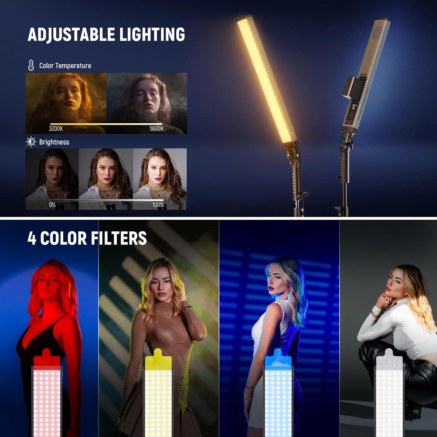 NEEWER Handheld 2.4G LED Video Light Stick Kit, Upgraded 40W Dimmable 3200K-5600K CRI97 with Stands/Filters/Carry Bag for Gaming Photography YouTube TikTok Video Recording, BH20B Ultra