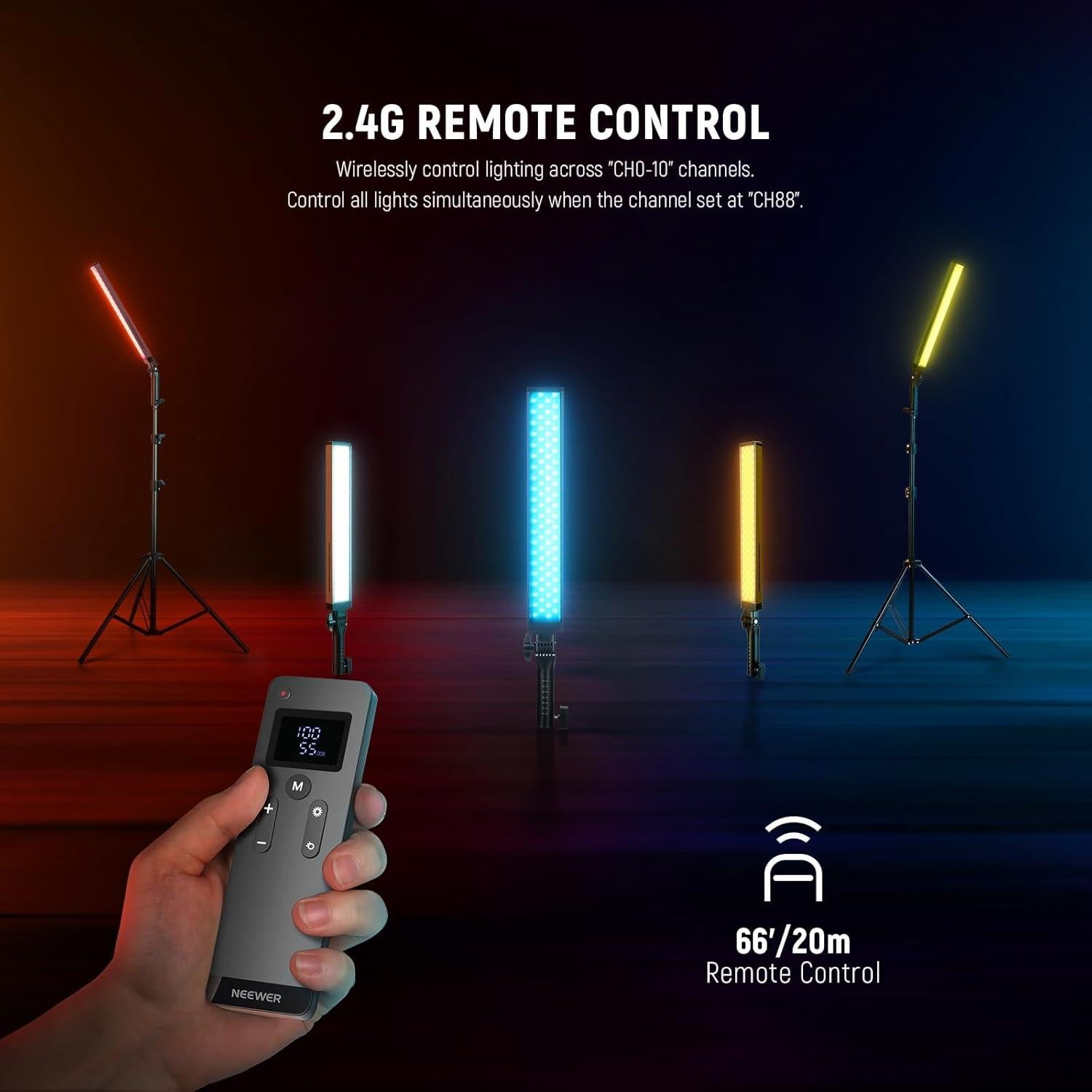 NEEWER Handheld 2.4G LED Video Light Stick Kit, Upgraded 40W Dimmable 3200K-5600K CRI97 with Stands/Filters/Carry Bag for Gaming Photography YouTube TikTok Video Recording, BH20B Ultra