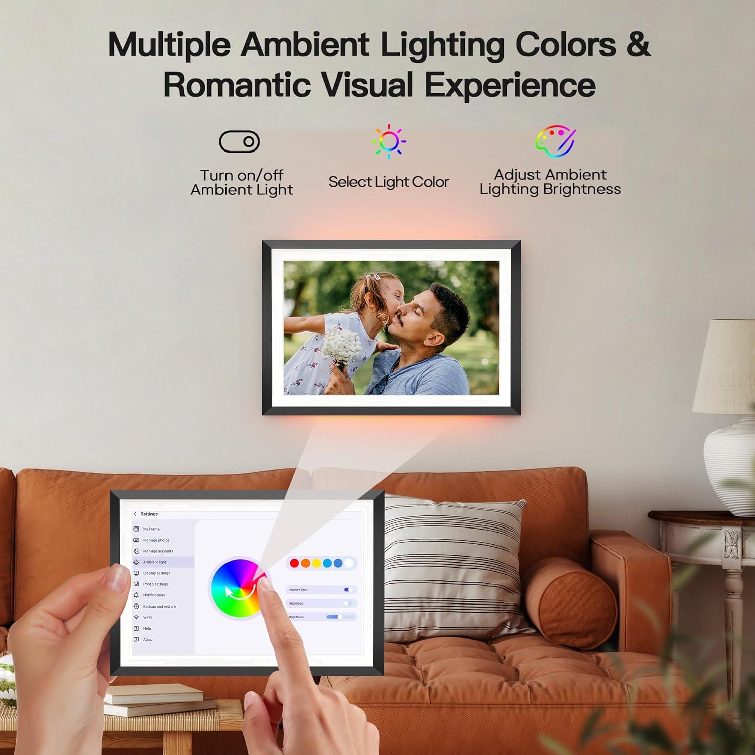 BIGASUO 10.1" WiFi Digital Picture Frame with LED Light, 1280 * 800 HD Touch Screen Smart Photo Frame, 32GB Memory, Support USB/SD Card, Auto-Rotate, Share Photos/Videos Remotely via Uhale APP 2-Pack