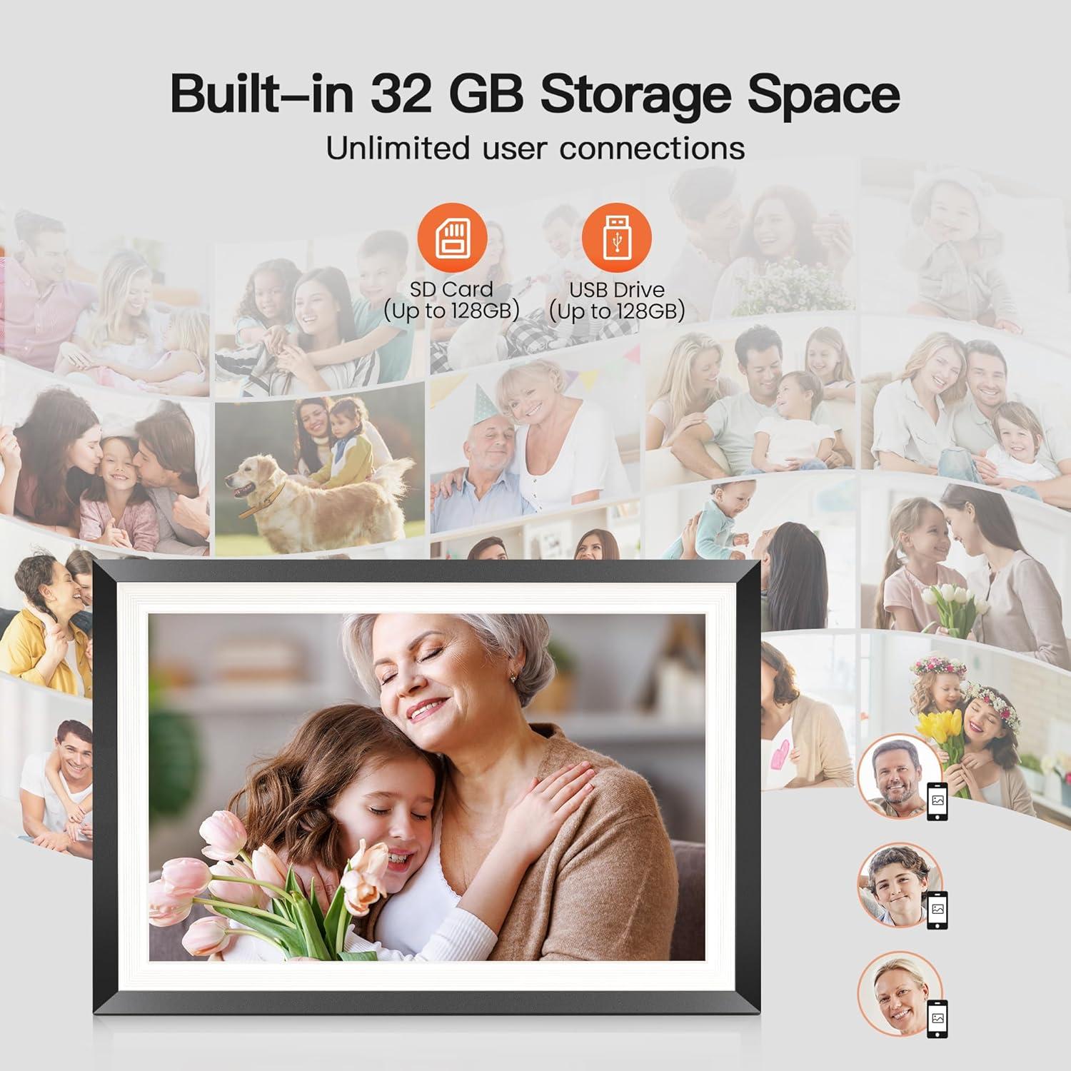 BIGASUO 10.1" WiFi Digital Picture Frame with LED Light, 1280 * 800 HD Touch Screen Smart Photo Frame, 32GB Memory, Support USB/SD Card, Auto-Rotate, Share Photos/Videos Remotely via Uhale APP 2-Pack