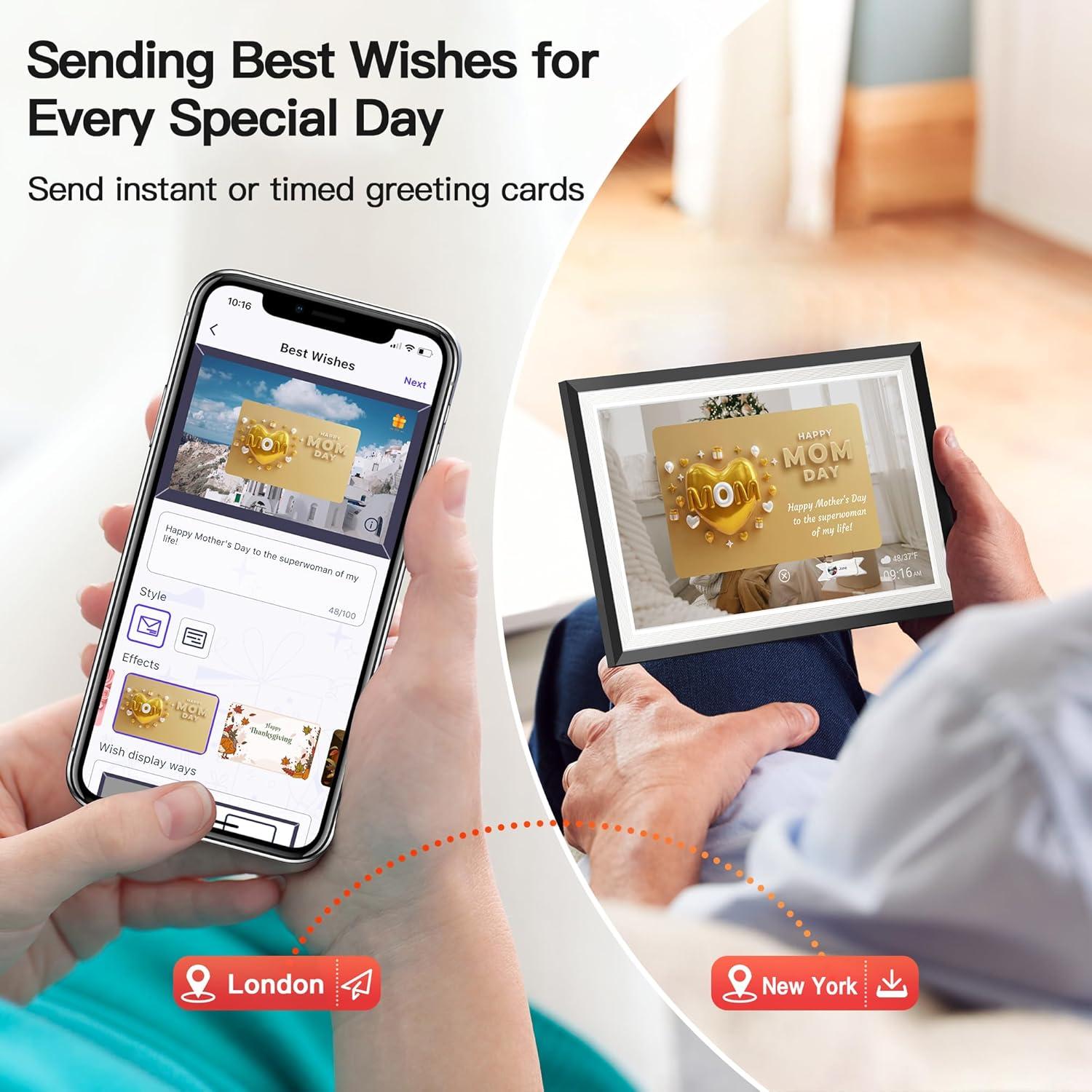 BIGASUO 10.1" WiFi Digital Picture Frame with LED Light, 1280 * 800 HD Touch Screen Smart Photo Frame, 32GB Memory, Support USB/SD Card, Auto-Rotate, Share Photos/Videos Remotely via Uhale APP 2-Pack