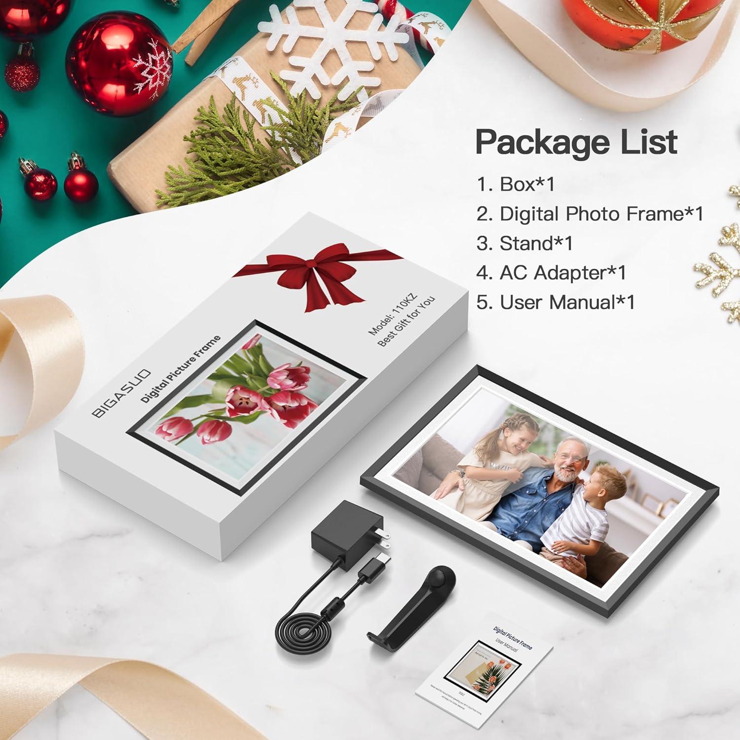 BIGASUO 10.1" WiFi Digital Picture Frame with LED Light, 1280 * 800 HD Touch Screen Smart Photo Frame, 32GB Memory, Support USB/SD Card, Auto-Rotate, Share Photos/Videos Remotely via Uhale APP 2-Pack