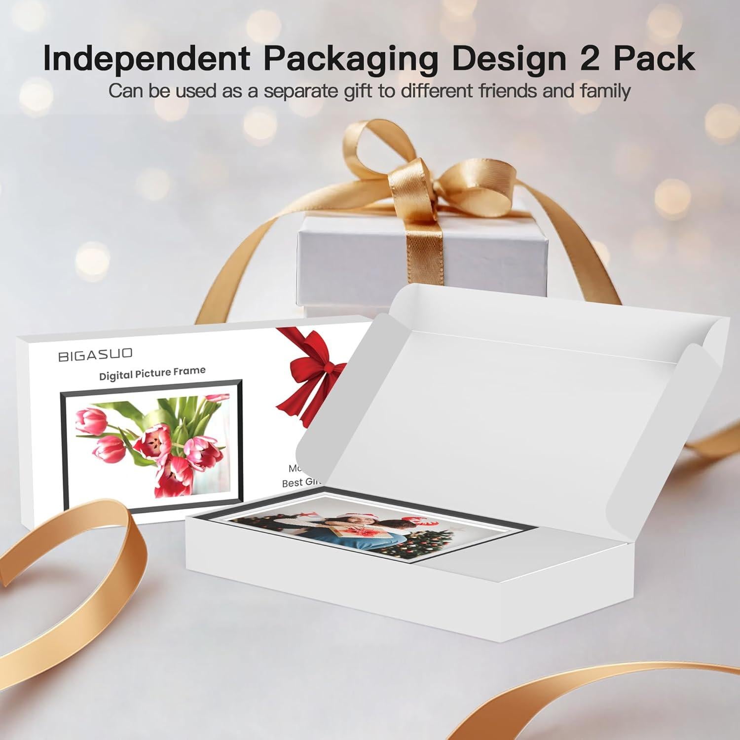 BIGASUO 10.1" WiFi Digital Picture Frame with LED Light, 1280 * 800 HD Touch Screen Smart Photo Frame, 32GB Memory, Support USB/SD Card, Auto-Rotate, Share Photos/Videos Remotely via Uhale APP 2-Pack