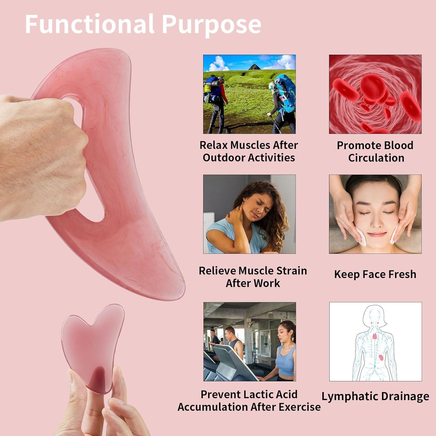 Herramienta Gua Sha Grande FDKJEJC Rosa para Cuerpo y Cara