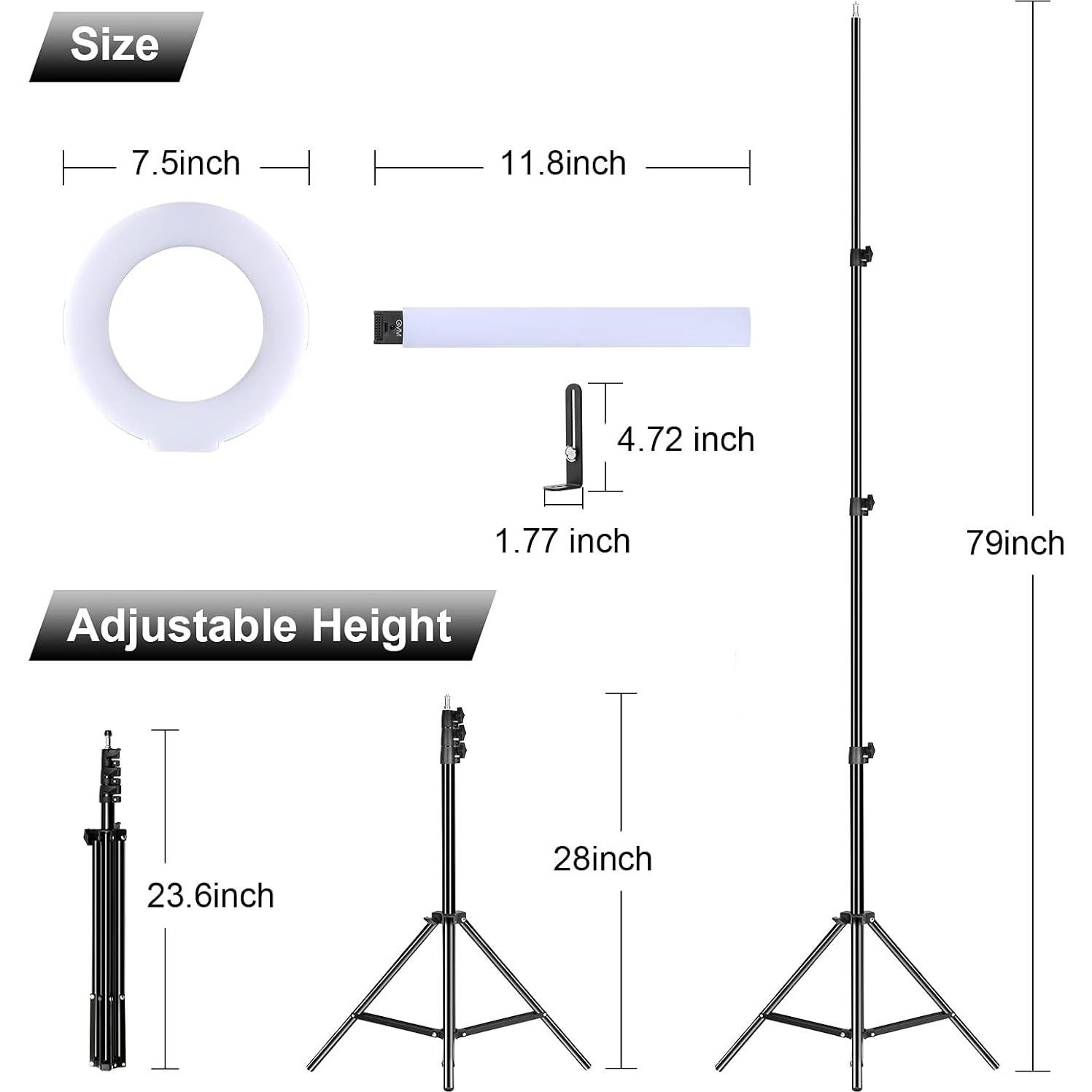 Kit de Luz Circular LED GVM 90W con Trípode y Barras Ajustables