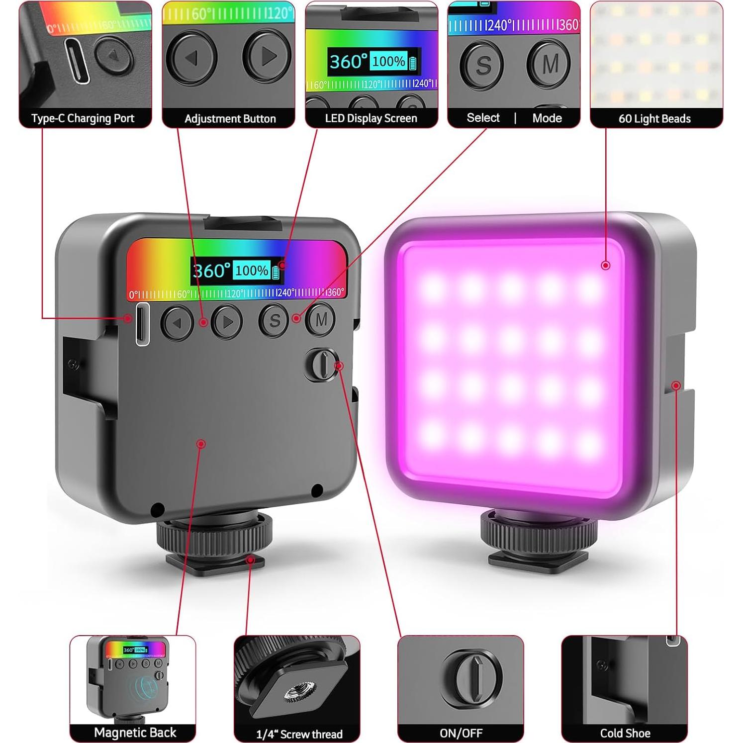 Luz de Video LED RGB Altson 360° Magnética 2000mAh