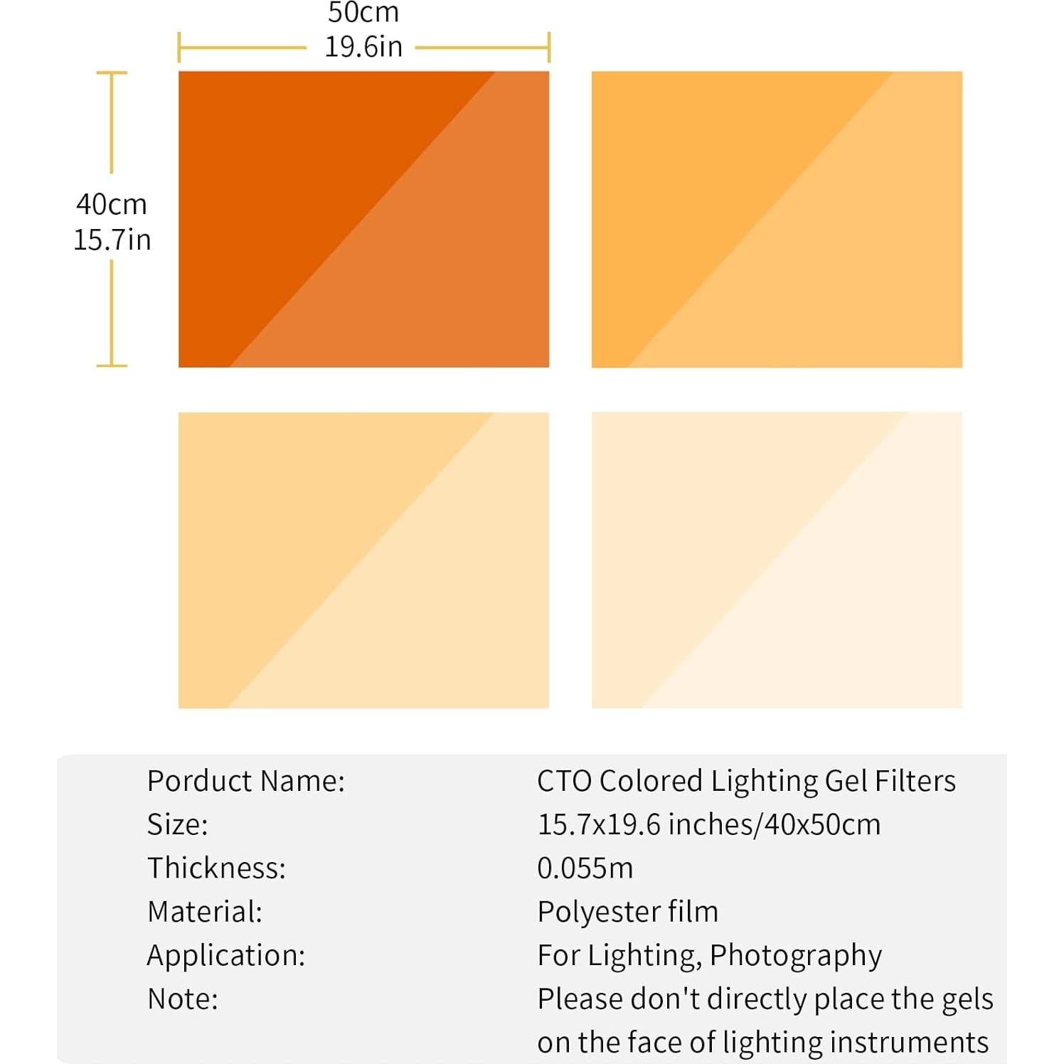 Filtros de Gel de Luz Naranja Meking 40x50 cm - 4 Piezas