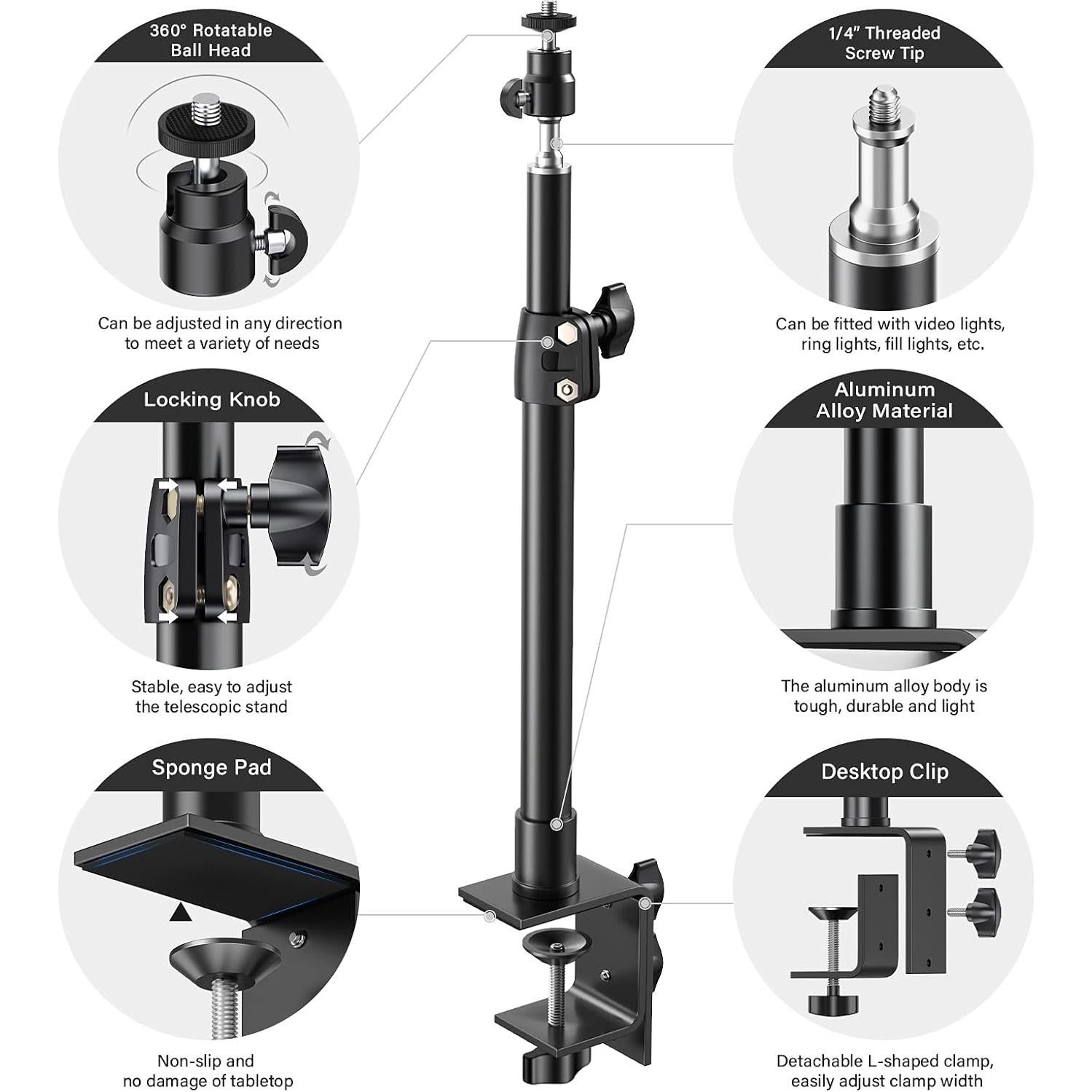 Soporte de escritorio Dazzne para cámara y luz - 2 Pack, ajustable 33-56 cm