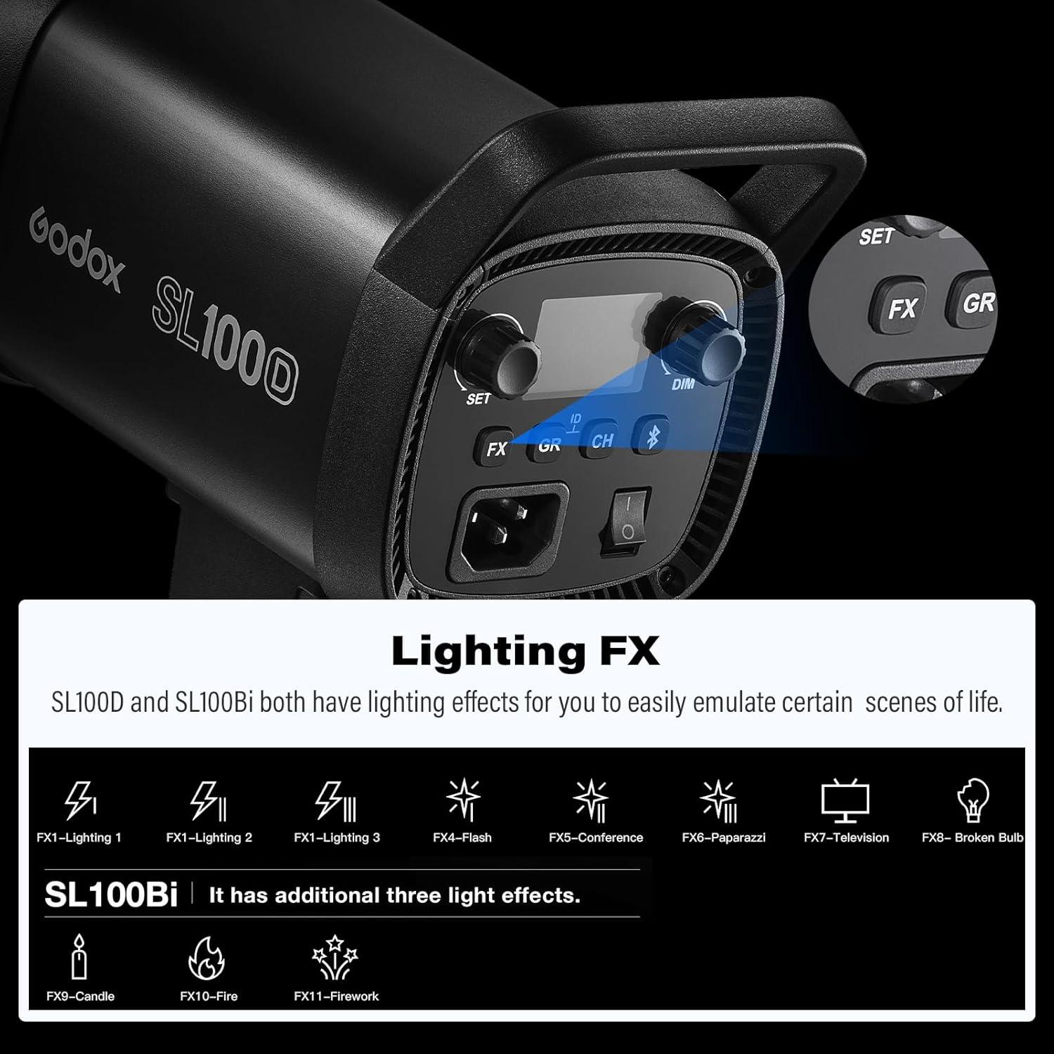 Godox SL100D COB LED Video Light Daylight 100W with RC-A6 Remote 5600K 32100 Lux CRI 96+ TLCI 97+ 8 Light FX Bowens Mount Continuous Light(SL100-D)