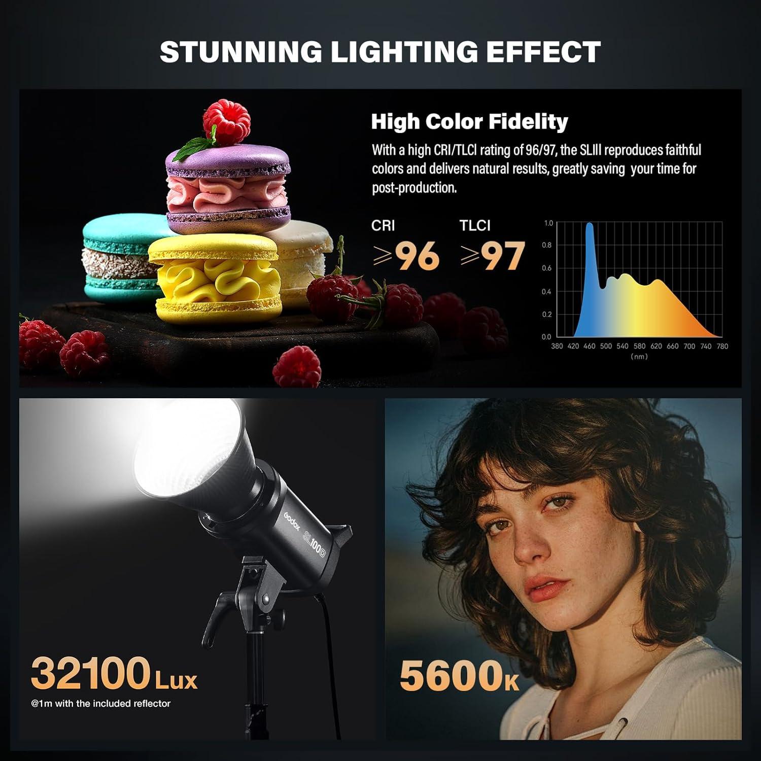 Godox SL100D COB LED Video Light Daylight 100W with RC-A6 Remote 5600K 32100 Lux CRI 96+ TLCI 97+ 8 Light FX Bowens Mount Continuous Light(SL100-D)