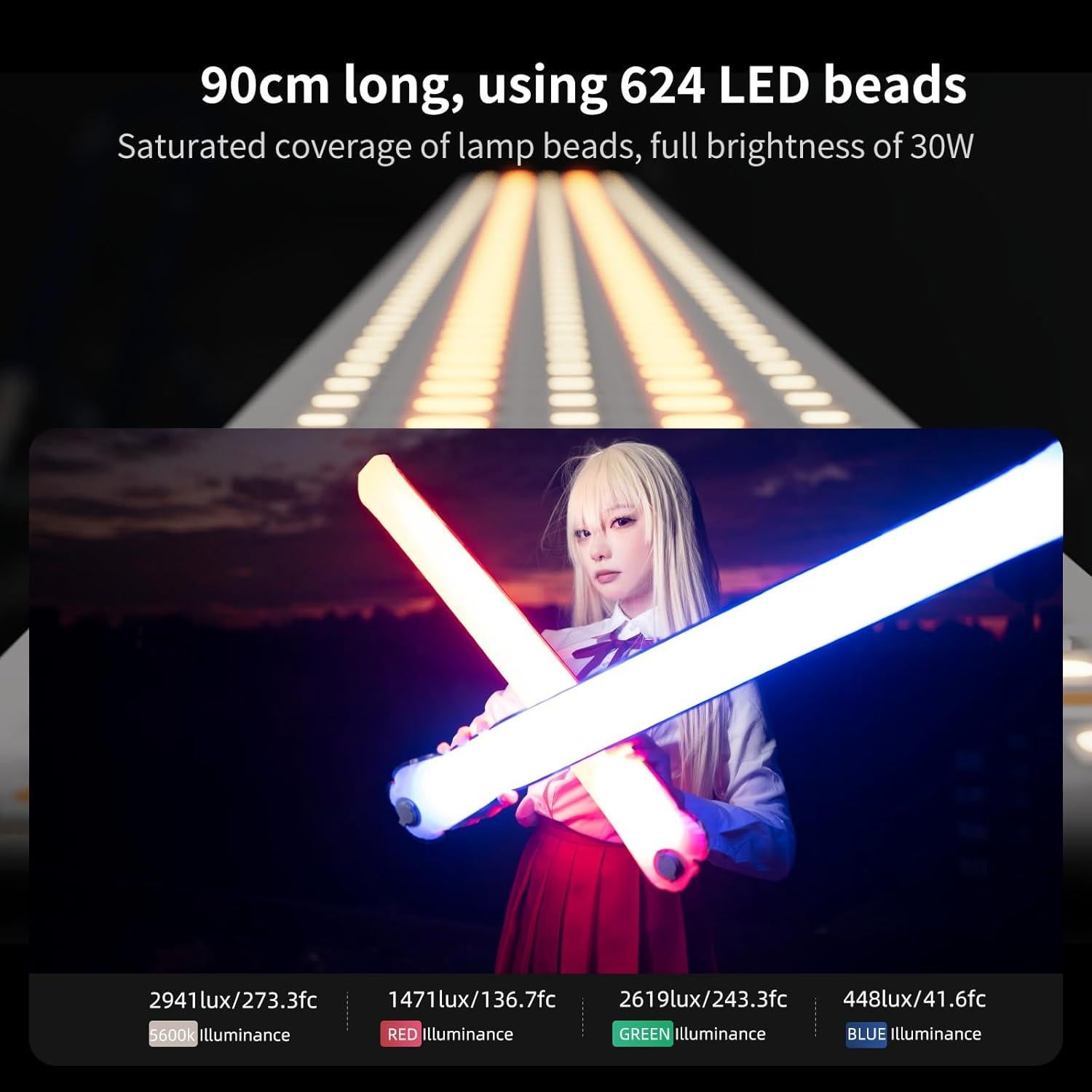 Luz LED Inflable Portátil INKEE GC30 30W RGB 90cm Batería 5000mAh